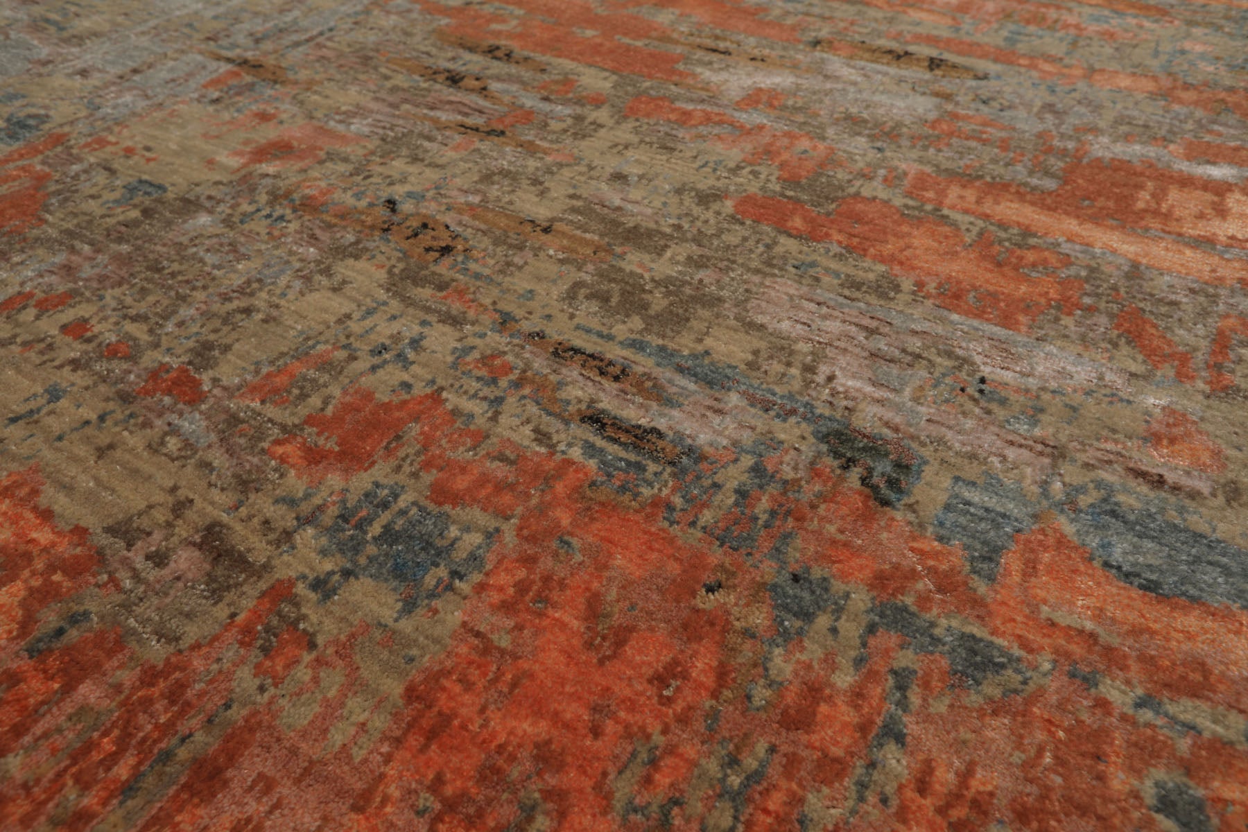 8x10 Beige, Coral, Aqua Color Hand Knotted Sherpa Wool and Silk Modern & Contemporary Oriental Rug