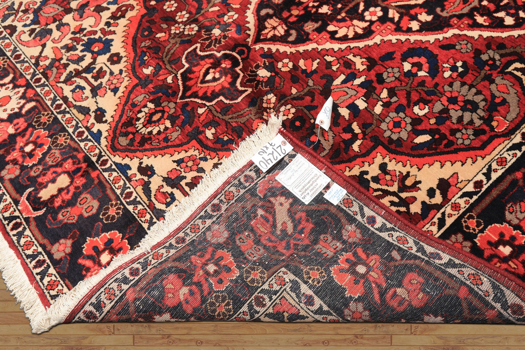 7x10 Rust, Ivory, Midnight Blue Color Hand Knotted Bakhtiari Wool Traditional Oriental Rug