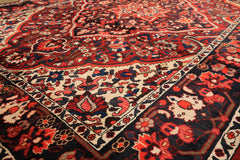 7x10 Rust, Ivory, Midnight Blue Color Hand Knotted Bakhtiari Wool Traditional Oriental Rug