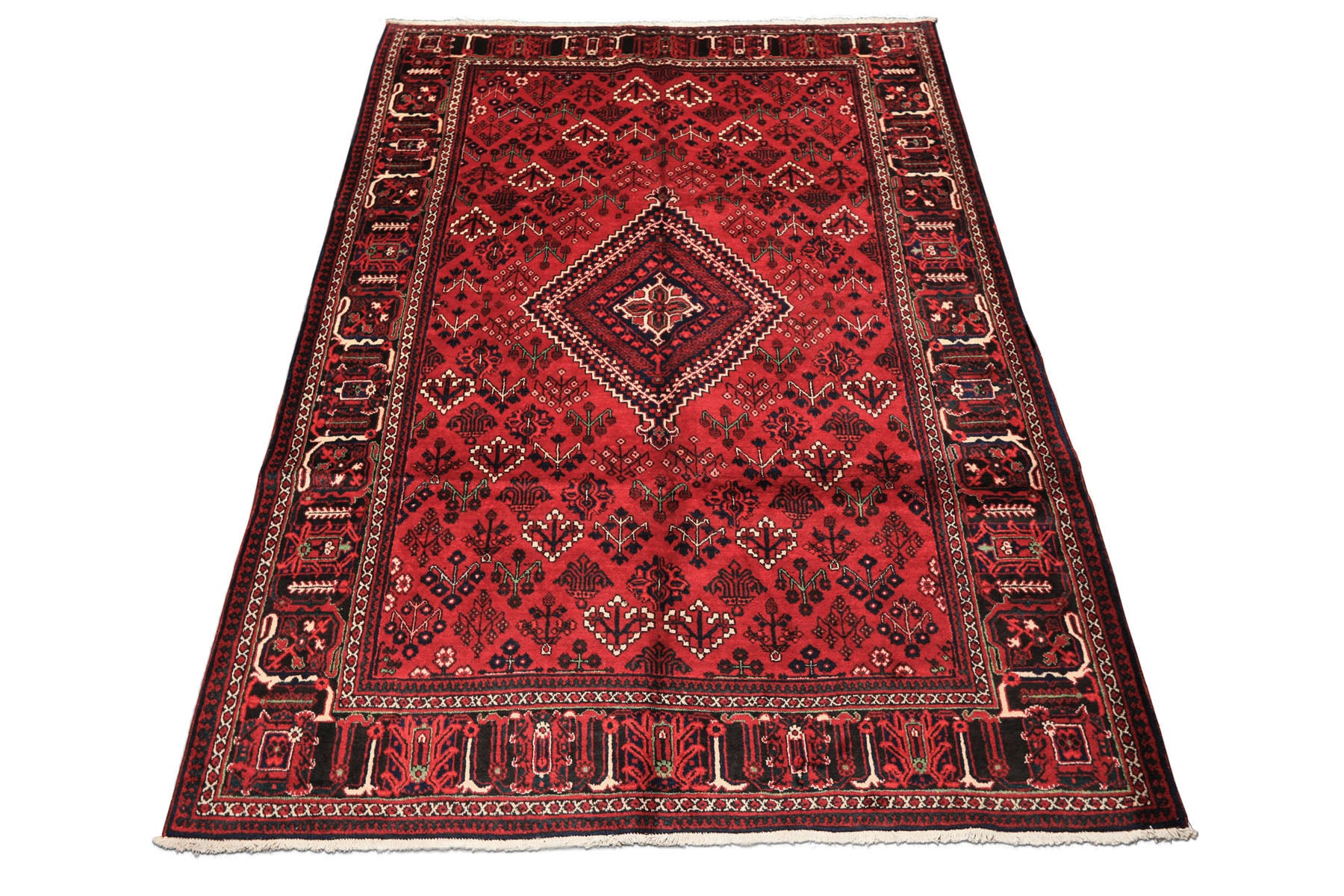 7x10 Burgundy, Charcoal, Ivory Color Hand Knotted Meimeh Wool Traditional Oriental Rug