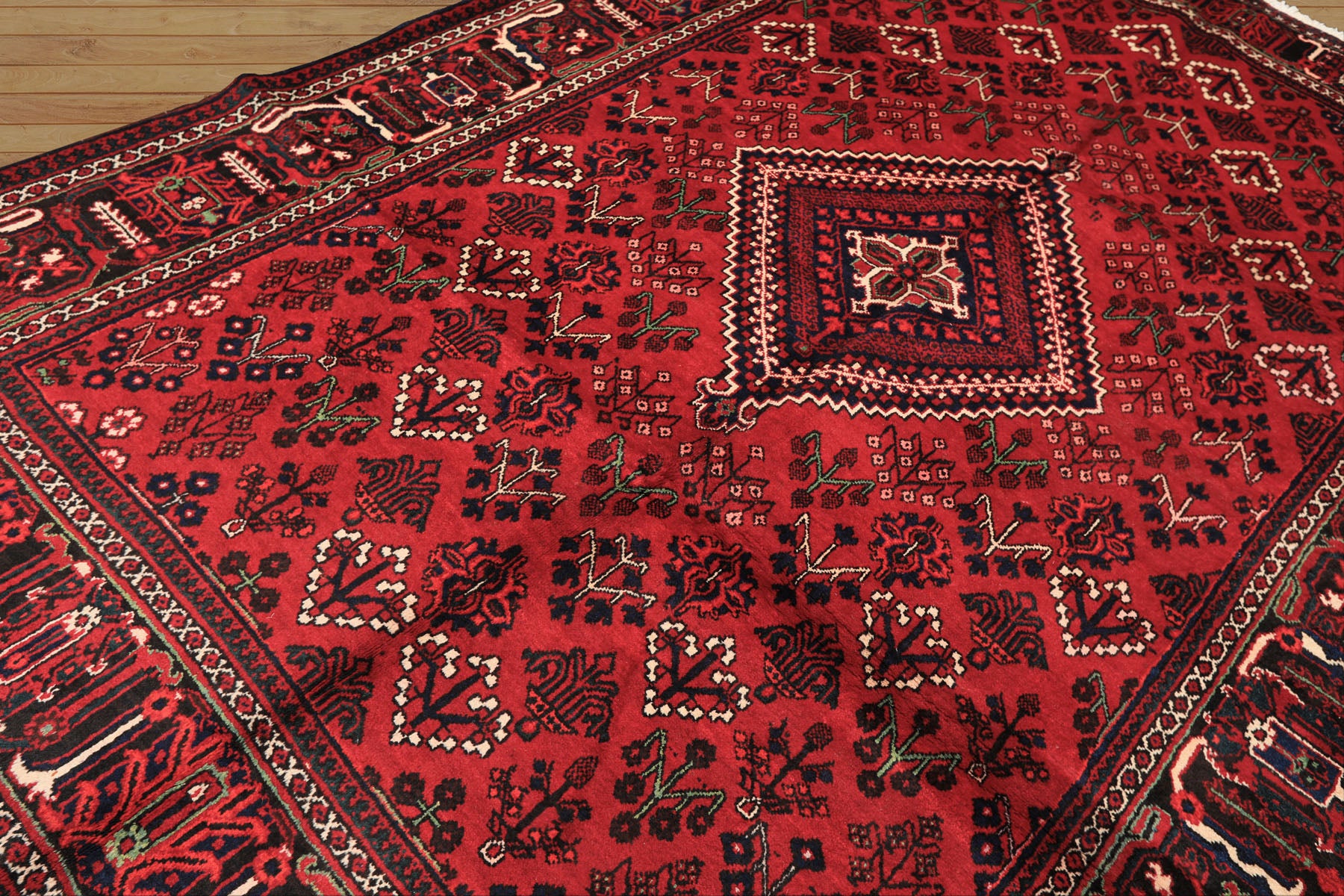7x10 Burgundy, Charcoal, Ivory Color Hand Knotted Meimeh Wool Traditional Oriental Rug