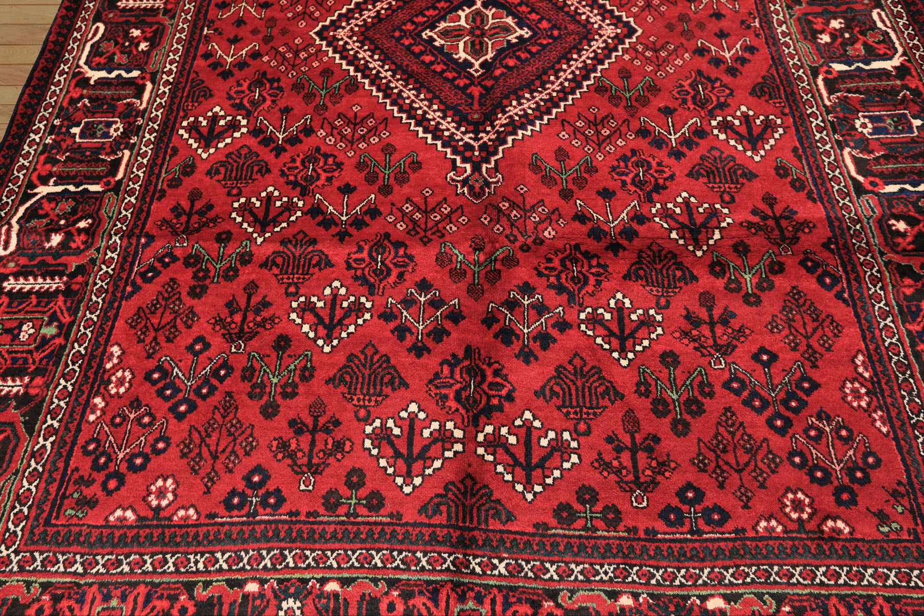 7x10 Burgundy, Charcoal, Ivory Color Hand Knotted Meimeh Wool Traditional Oriental Rug