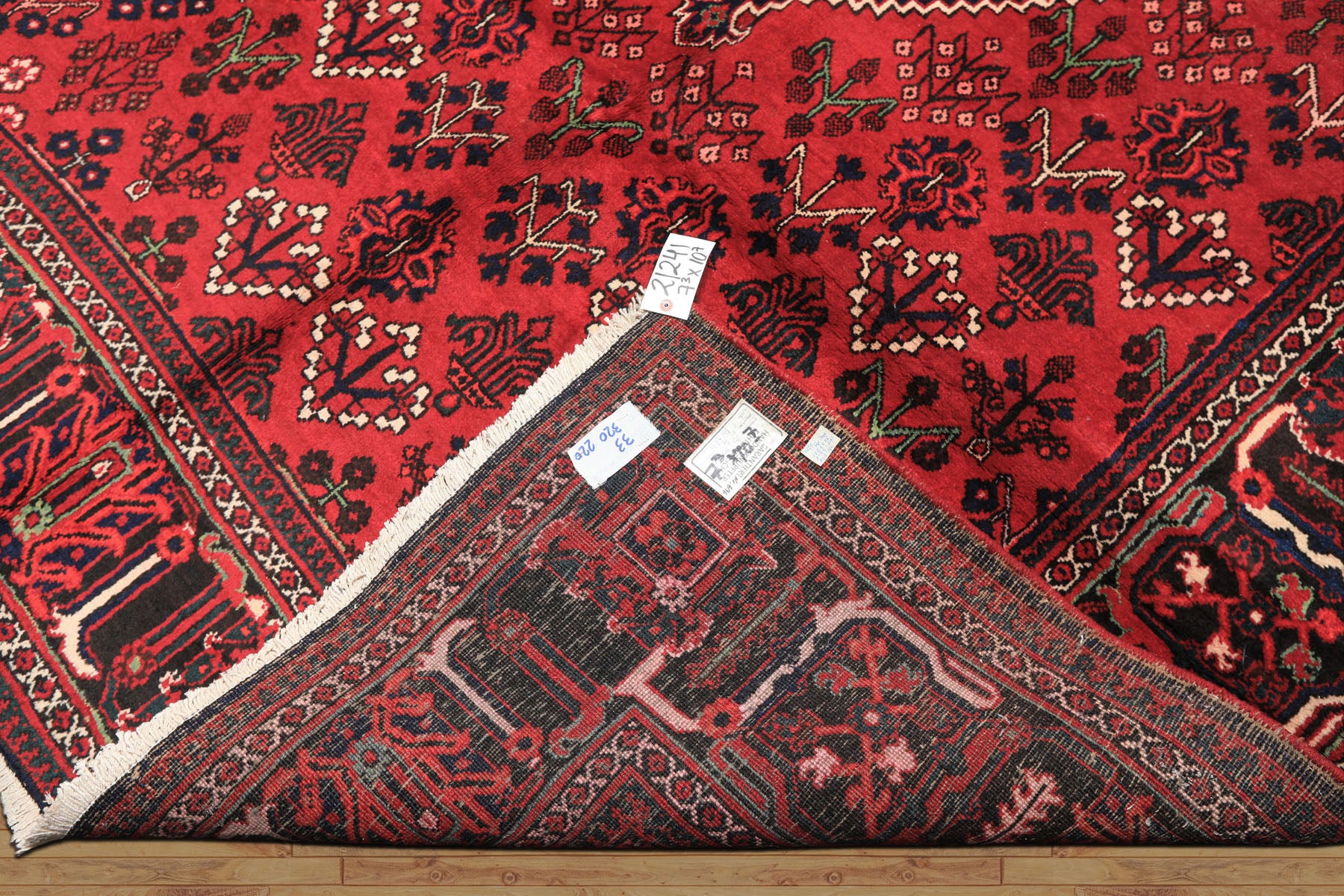 7x10 Burgundy, Charcoal, Ivory Color Hand Knotted Meimeh Wool Traditional Oriental Rug