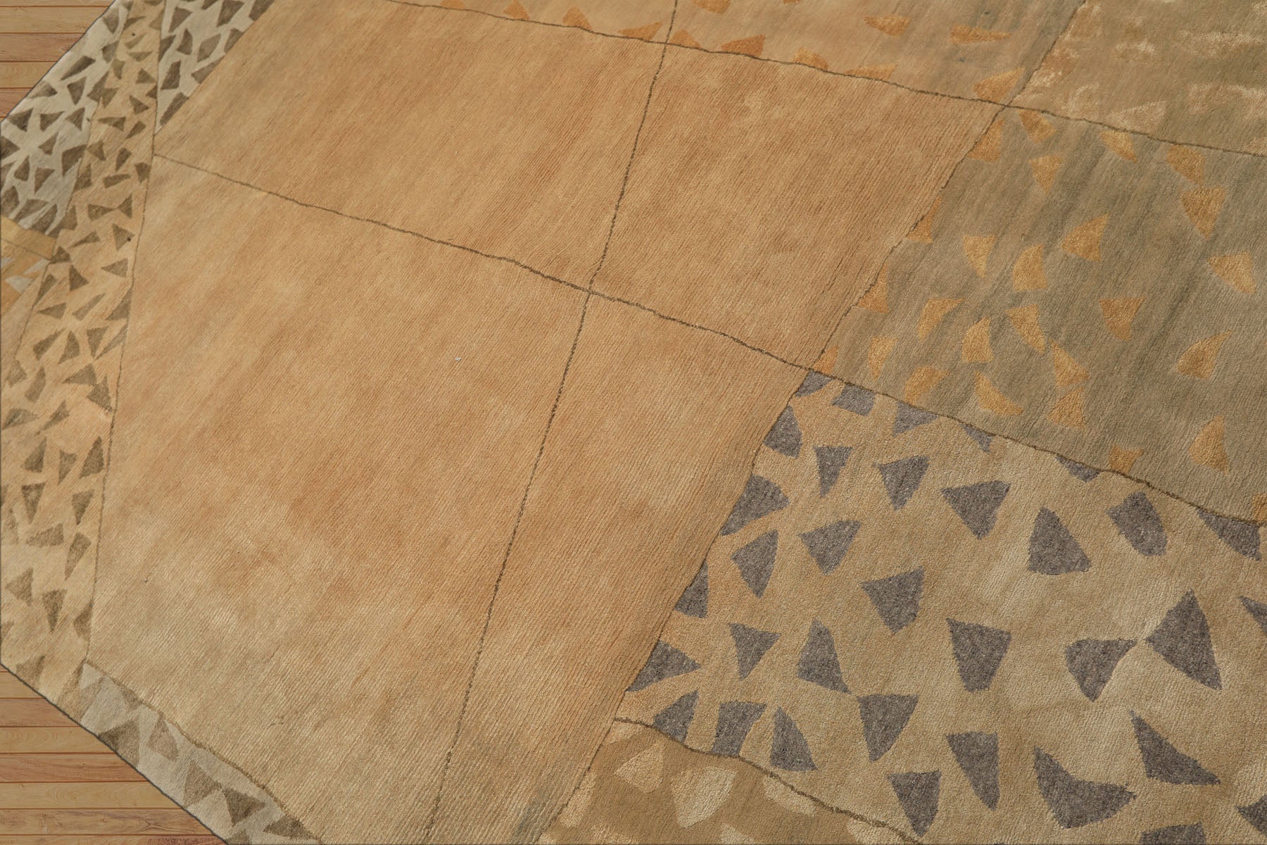 6x9 Beige, Gray, Gold Color Hand Knotted Tibetan Wool & Silk Modern & Contemporary Oriental Rug