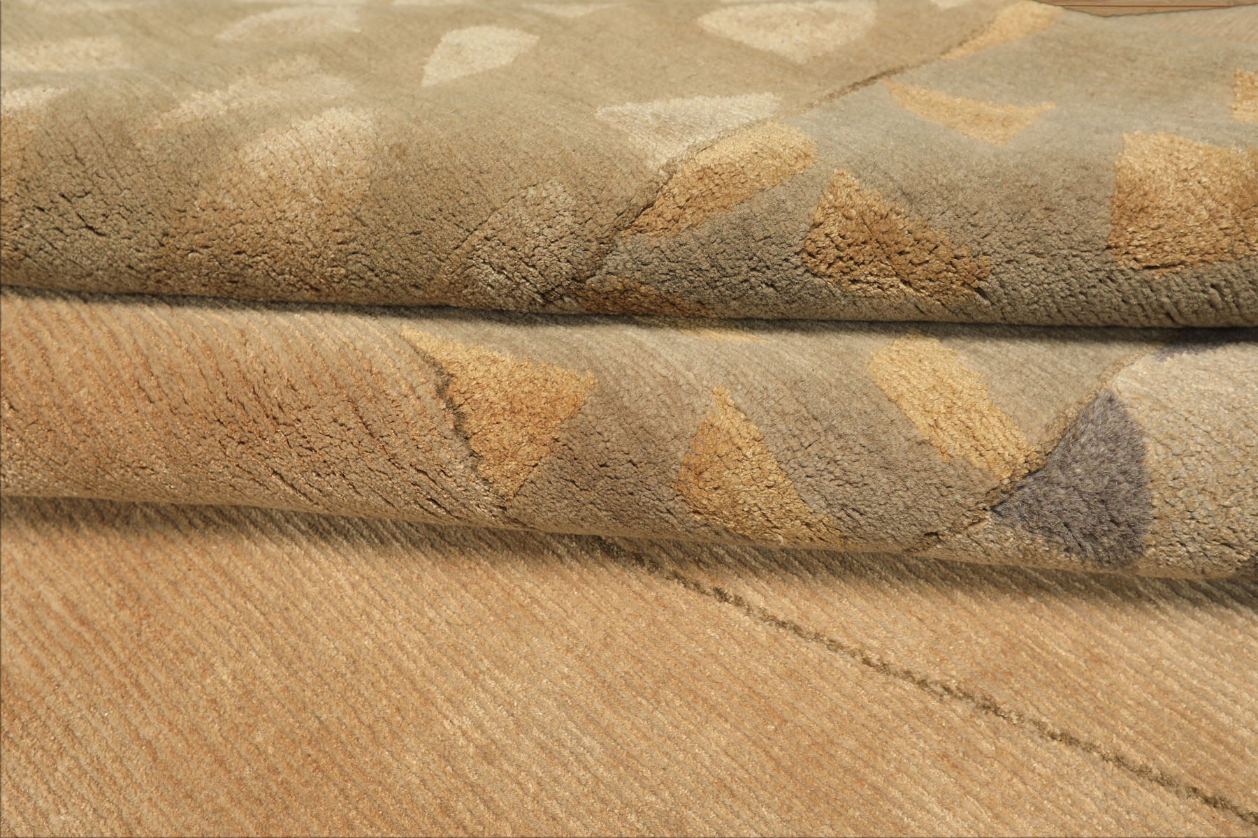 6x9 Beige, Gray, Gold Color Hand Knotted Tibetan Wool & Silk Modern & Contemporary Oriental Rug