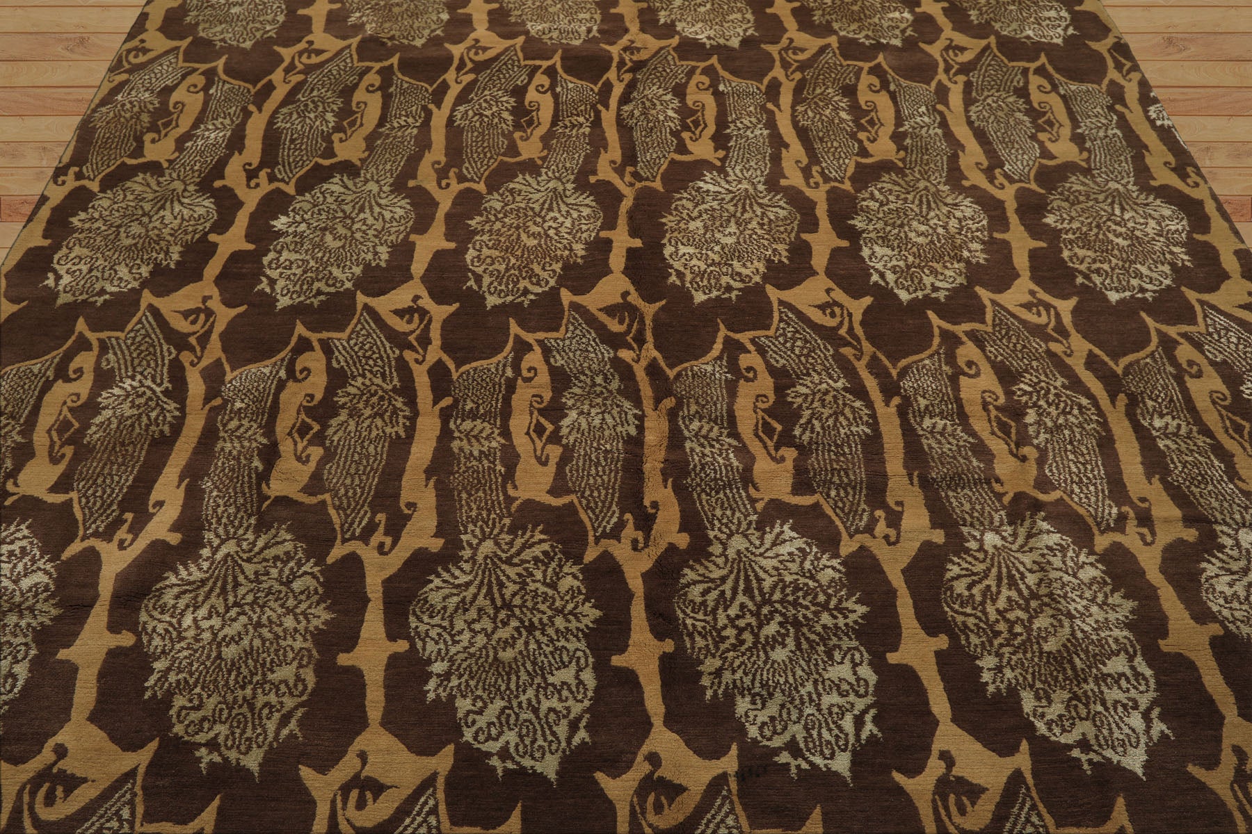 8x10 Brown, Gold, Celadon Color Hand Knotted Tibetan Wool & Silk Transitional Oriental Rug