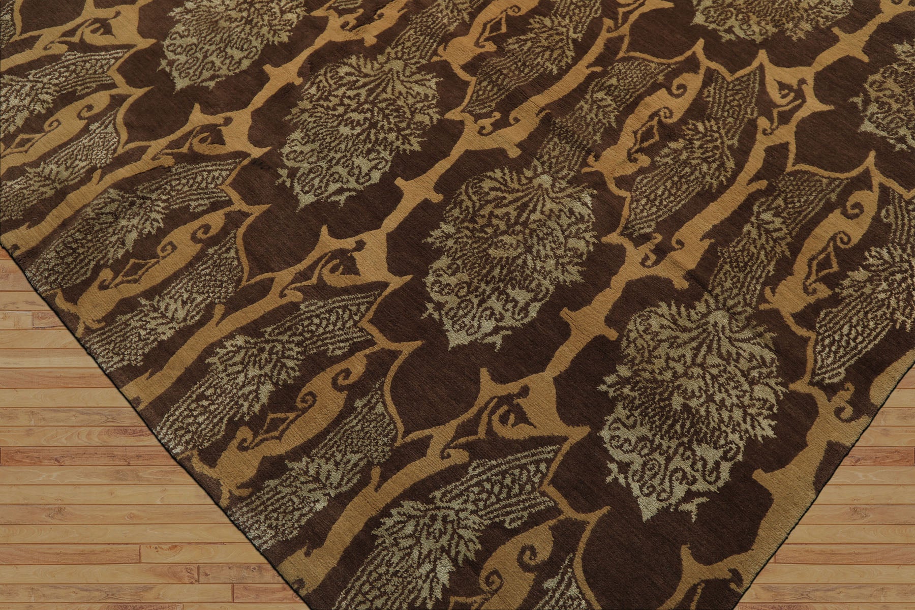 8x10 Brown, Gold, Celadon Color Hand Knotted Tibetan Wool & Silk Transitional Oriental Rug