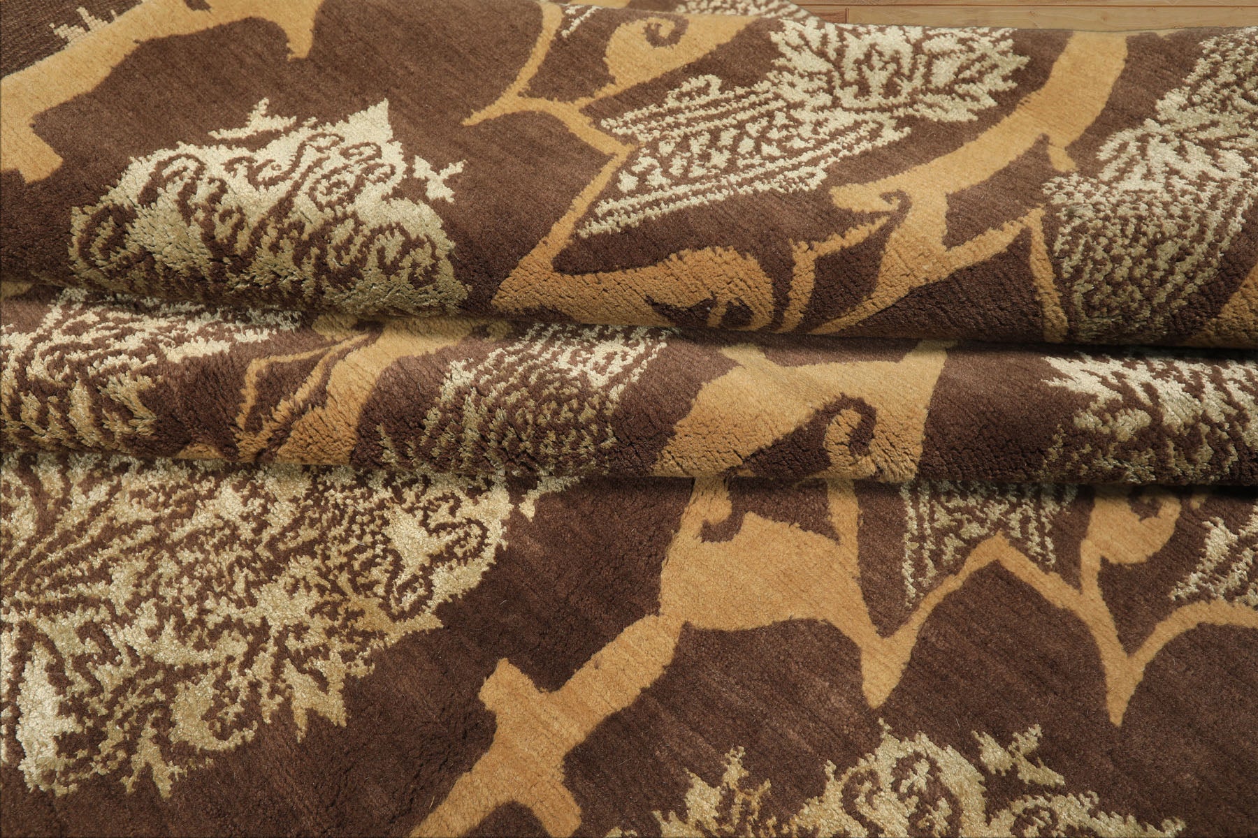 8x10 Brown, Gold, Celadon Color Hand Knotted Tibetan Wool & Silk Transitional Oriental Rug