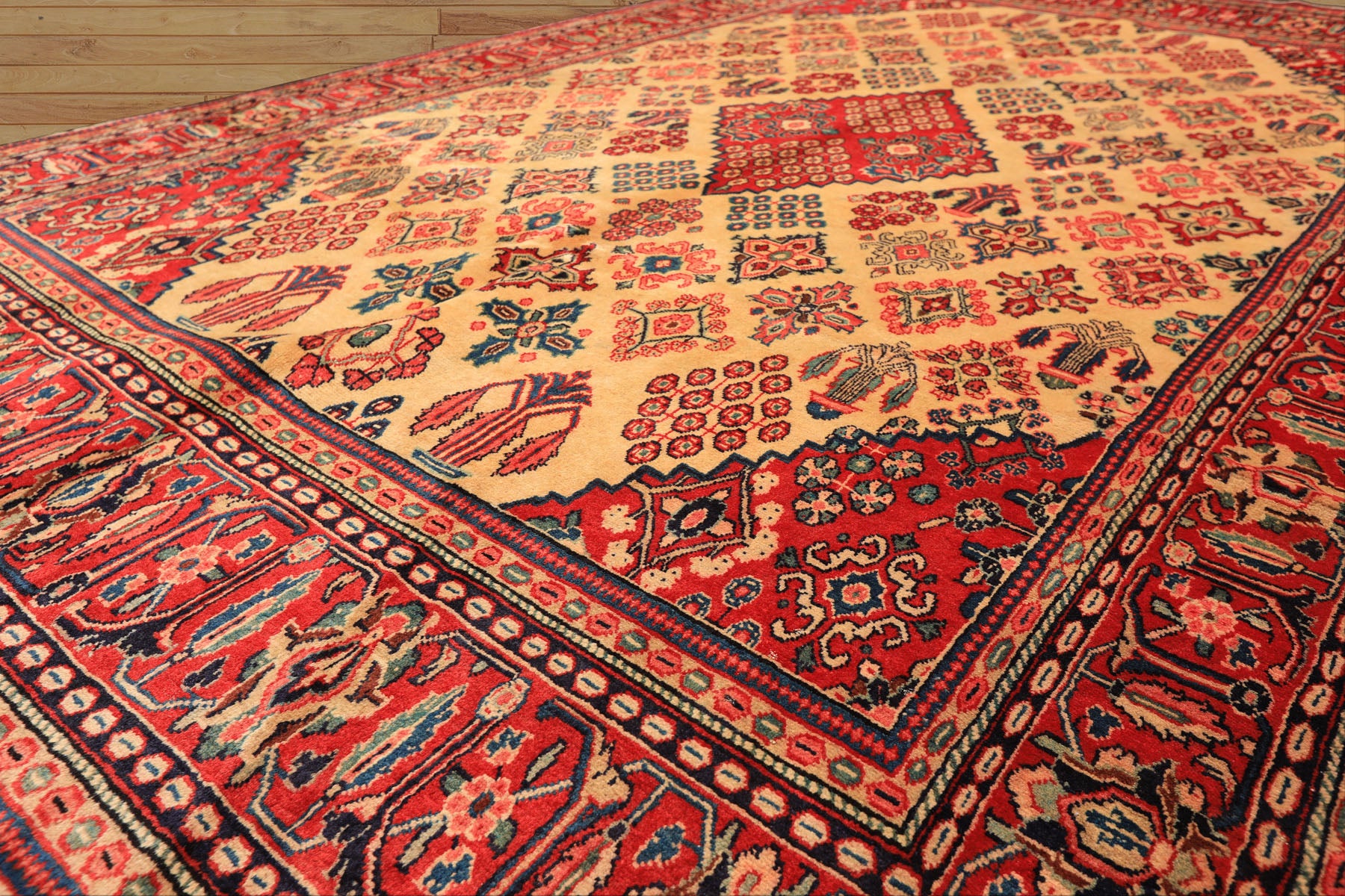 7x10 Light Gold, Ivory, Red Color Hand Knotted Meimeh Wool Traditional Oriental Rug
