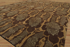 8x10 Brown, Gold, Celadon Color Hand Knotted Tibetan Wool & Silk Transitional Oriental Rug
