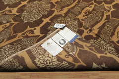 8x10 Brown, Gold, Celadon Color Hand Knotted Tibetan Wool & Silk Transitional Oriental Rug