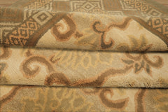 6x9 Beige, Moss, Brown Color Hand Knotted Tibetan Wool & Silk Transitional Oriental Rug