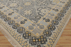 9x12 Beige, Gray, Blue Color Hand Knotted High End Designer Wool Transitional Oriental Rug