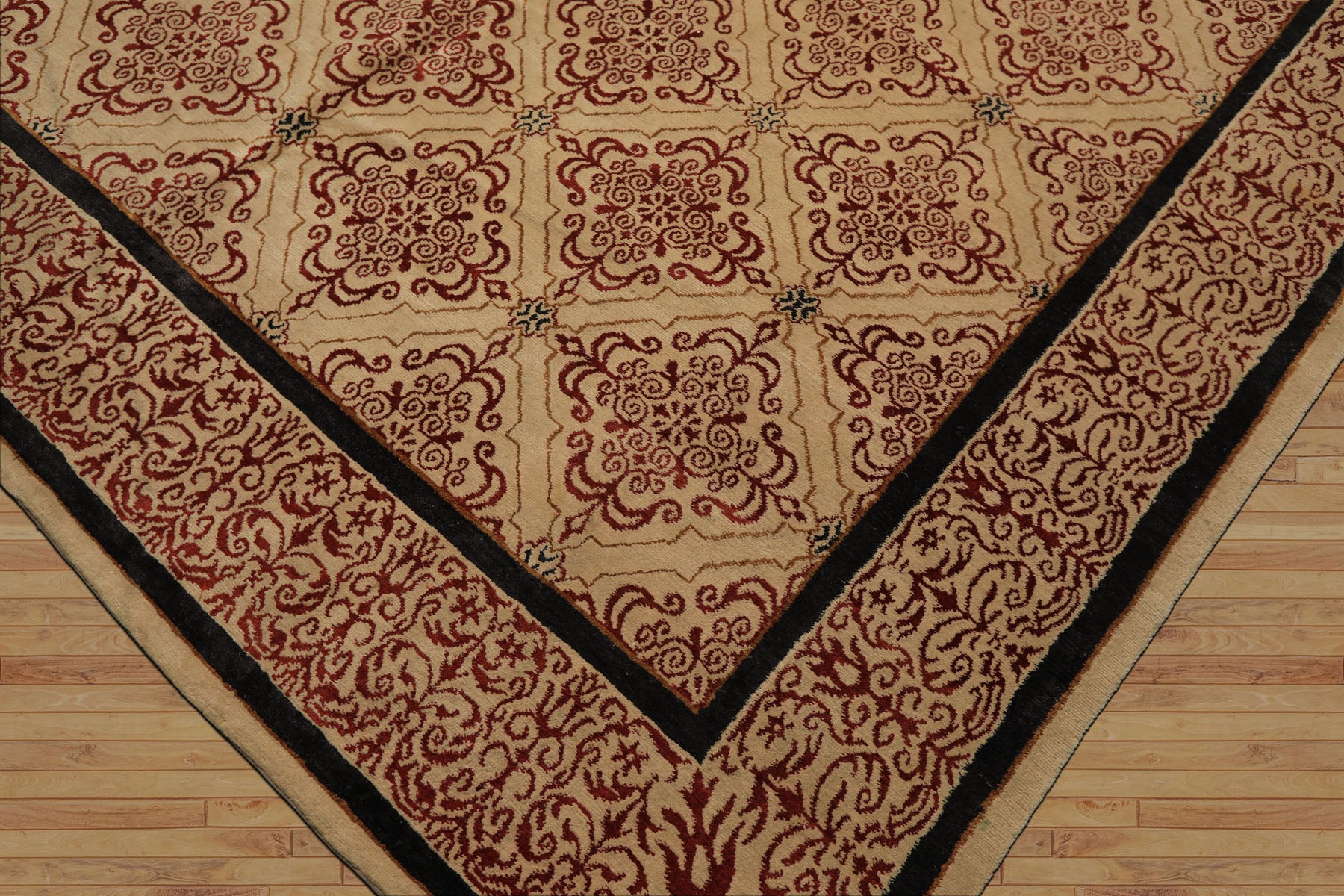 8x12 Beige, Burgundy, Charcoal Color Hand Knotted Tibetan Wool & Silk Transitional Oriental Rug