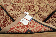 8x12 Beige, Burgundy, Charcoal Color Hand Knotted Tibetan Wool & Silk Transitional Oriental Rug