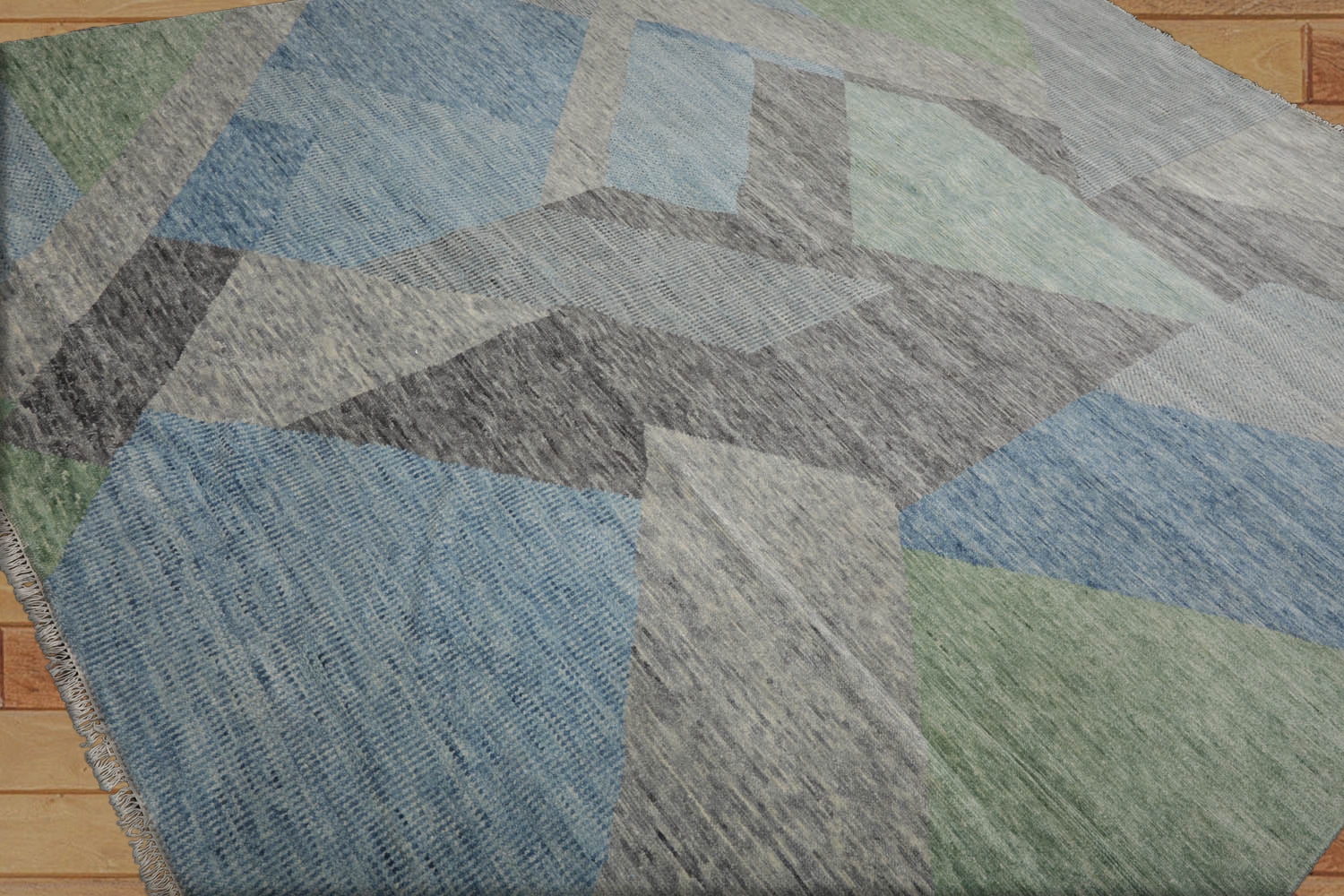 9x12 Gray, Blue, Lime Color Hand Knotted Tibetan 100% Wool Modern Oriental Rug