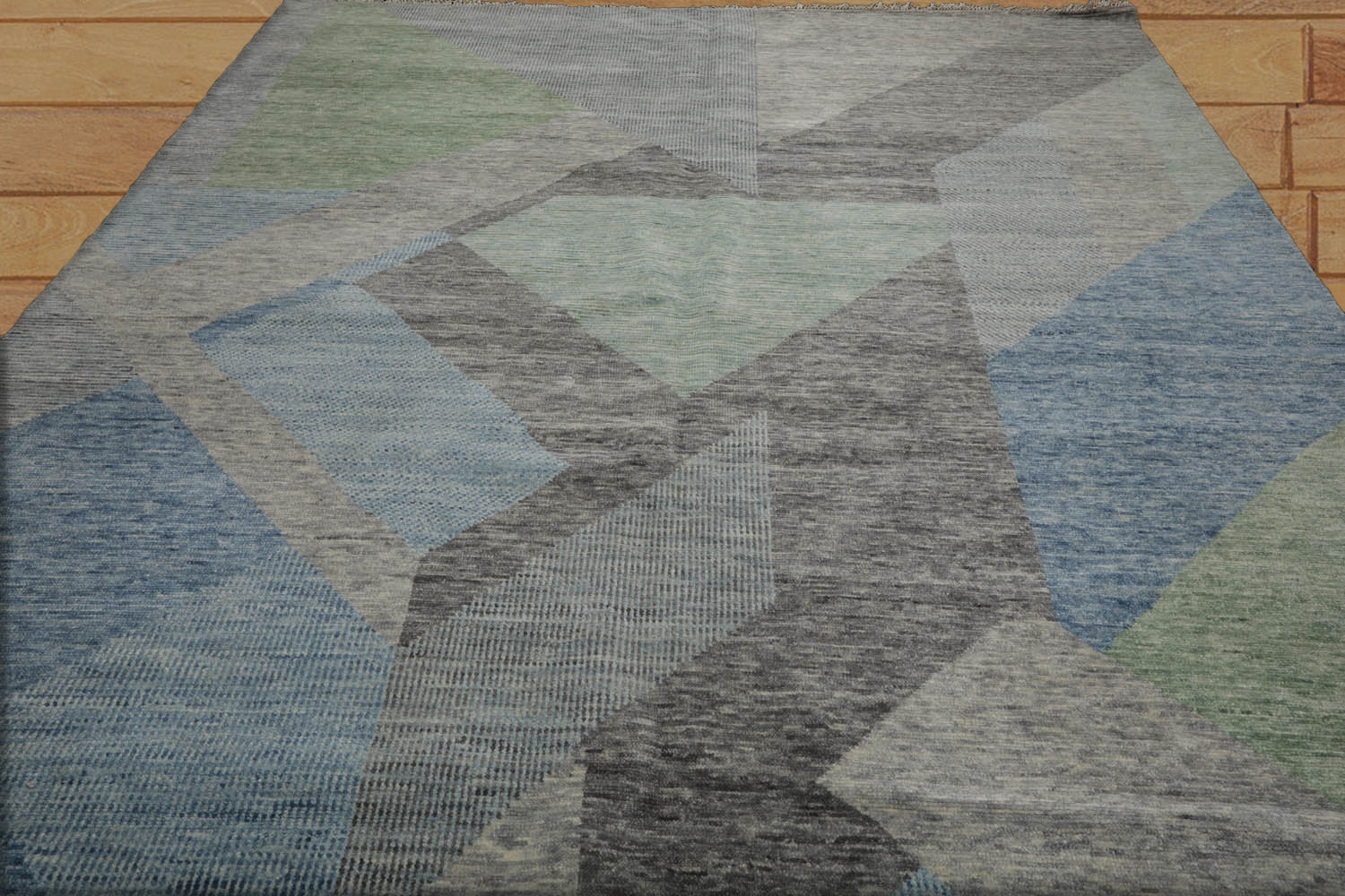 9x12 Gray, Blue, Lime Color Hand Knotted Tibetan 100% Wool Modern Oriental Rug