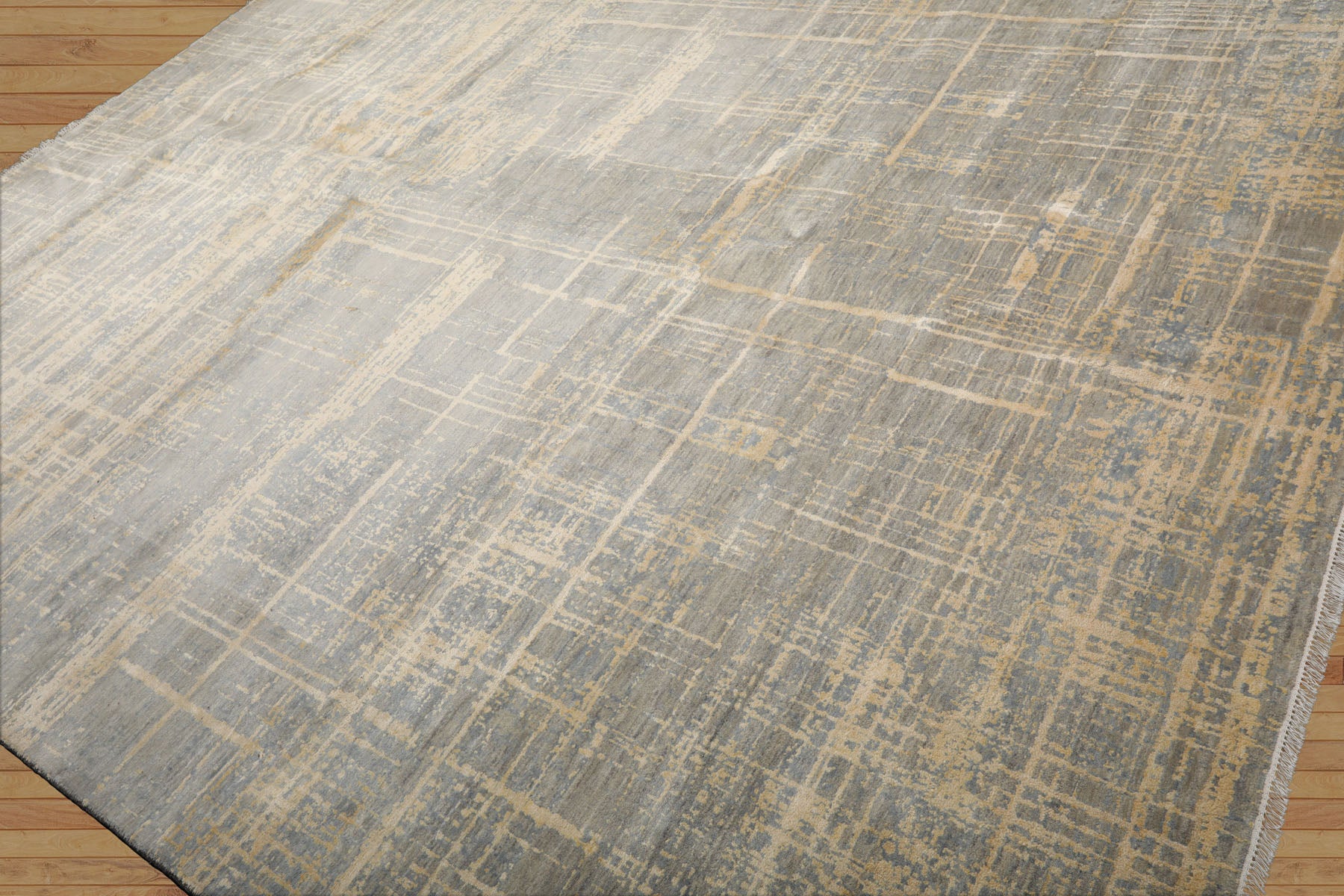 9x12 Slate, Gray, Vanilla Color Hand Knotted Sherpa Wool & Silk Modern & Contemporary Oriental Rug