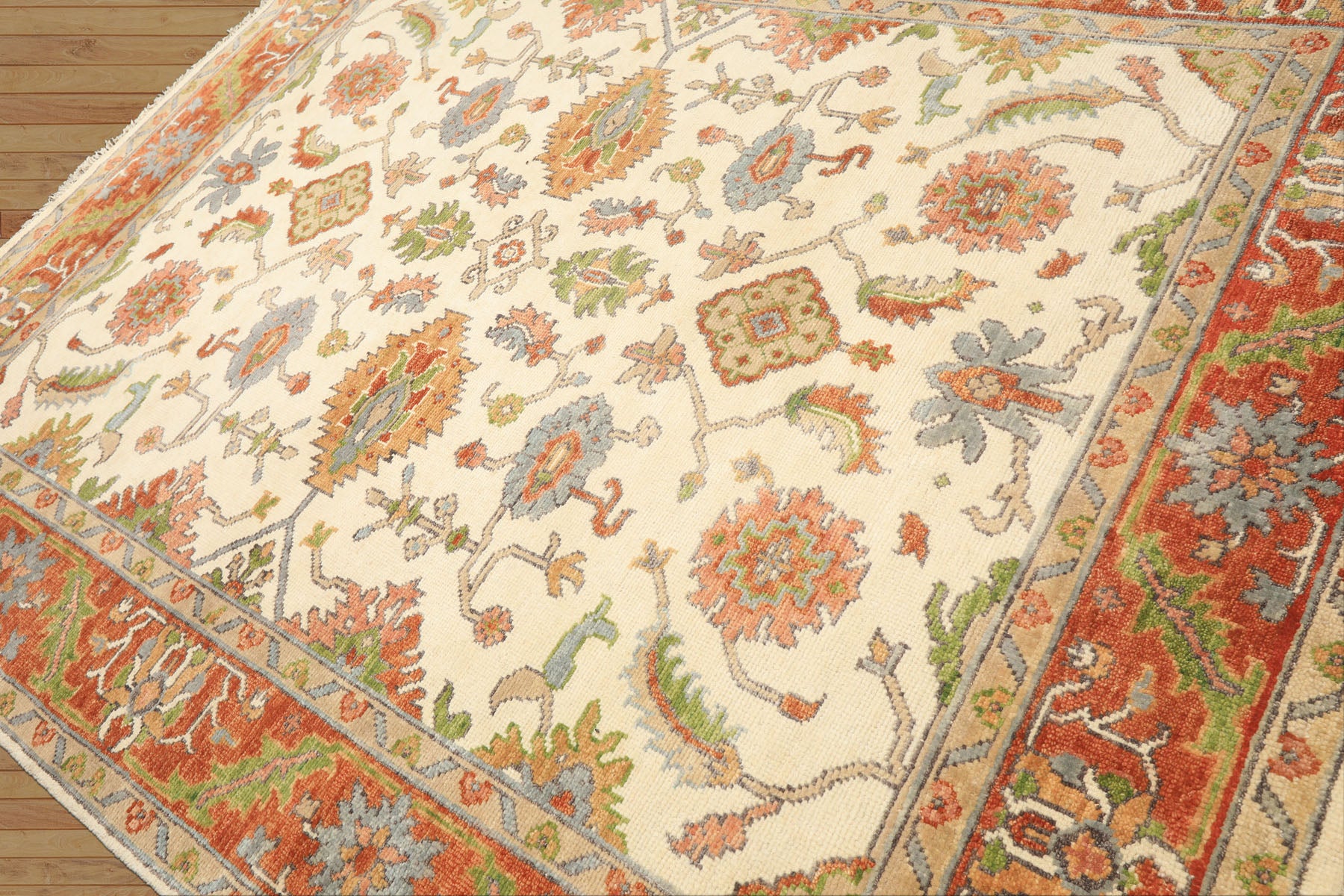 Ivory, Burnt Orange 7'10'' x 9'11'' Oushak Traditional Hand Knotted Wool Oriental Area Rug