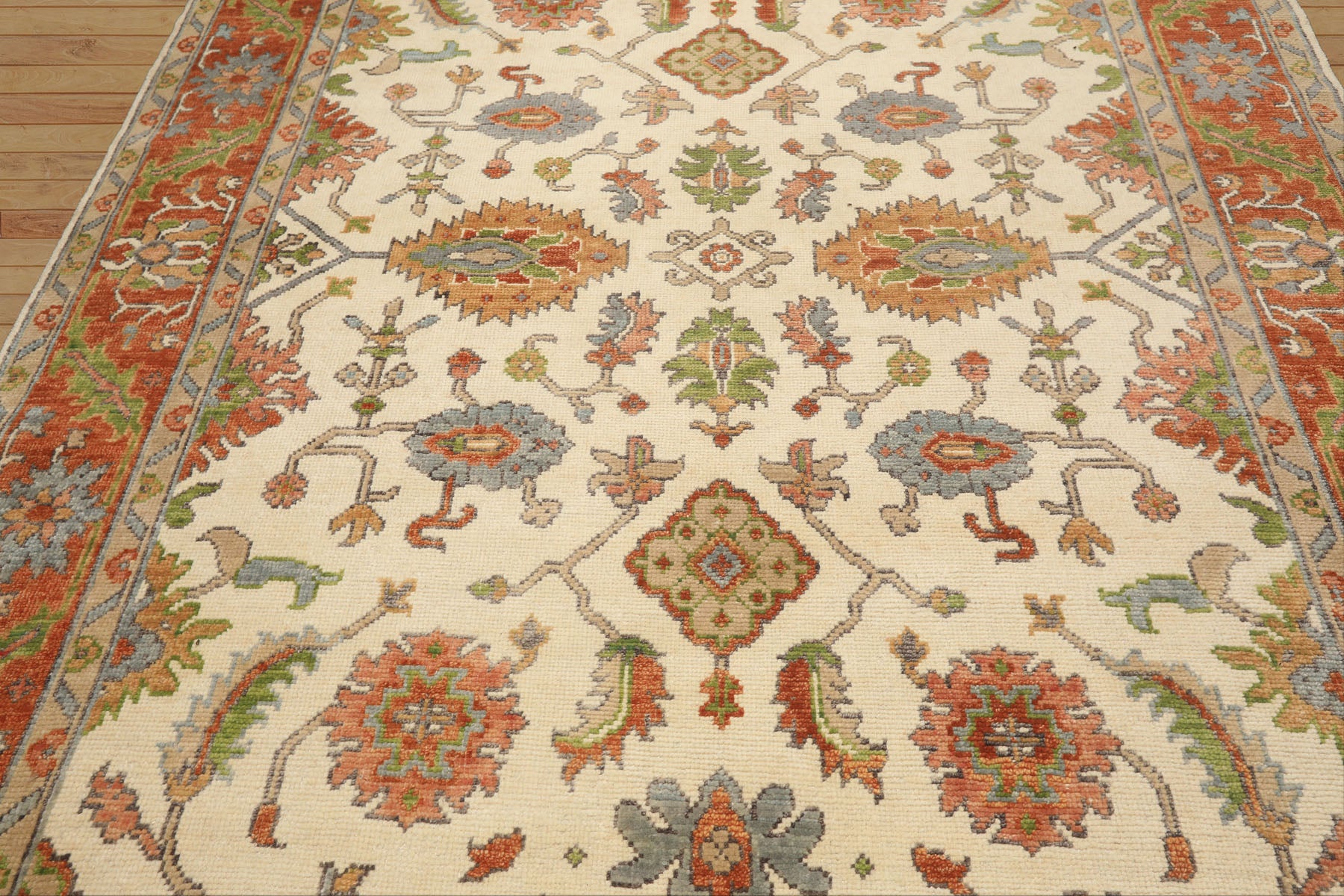 Ivory, Burnt Orange 7'10'' x 9'11'' Oushak Traditional Hand Knotted Wool Oriental Area Rug