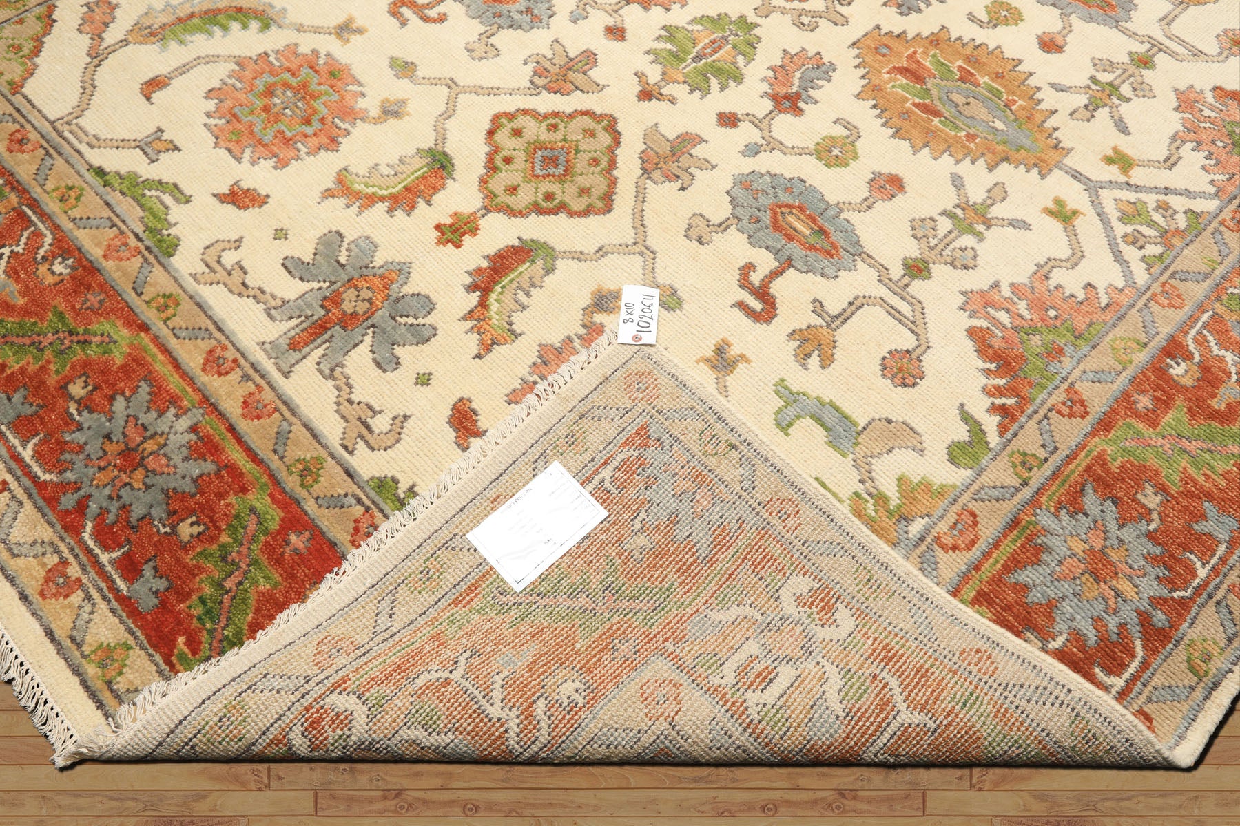 Ivory, Burnt Orange 7'10'' x 9'11'' Oushak Traditional Hand Knotted Wool Oriental Area Rug