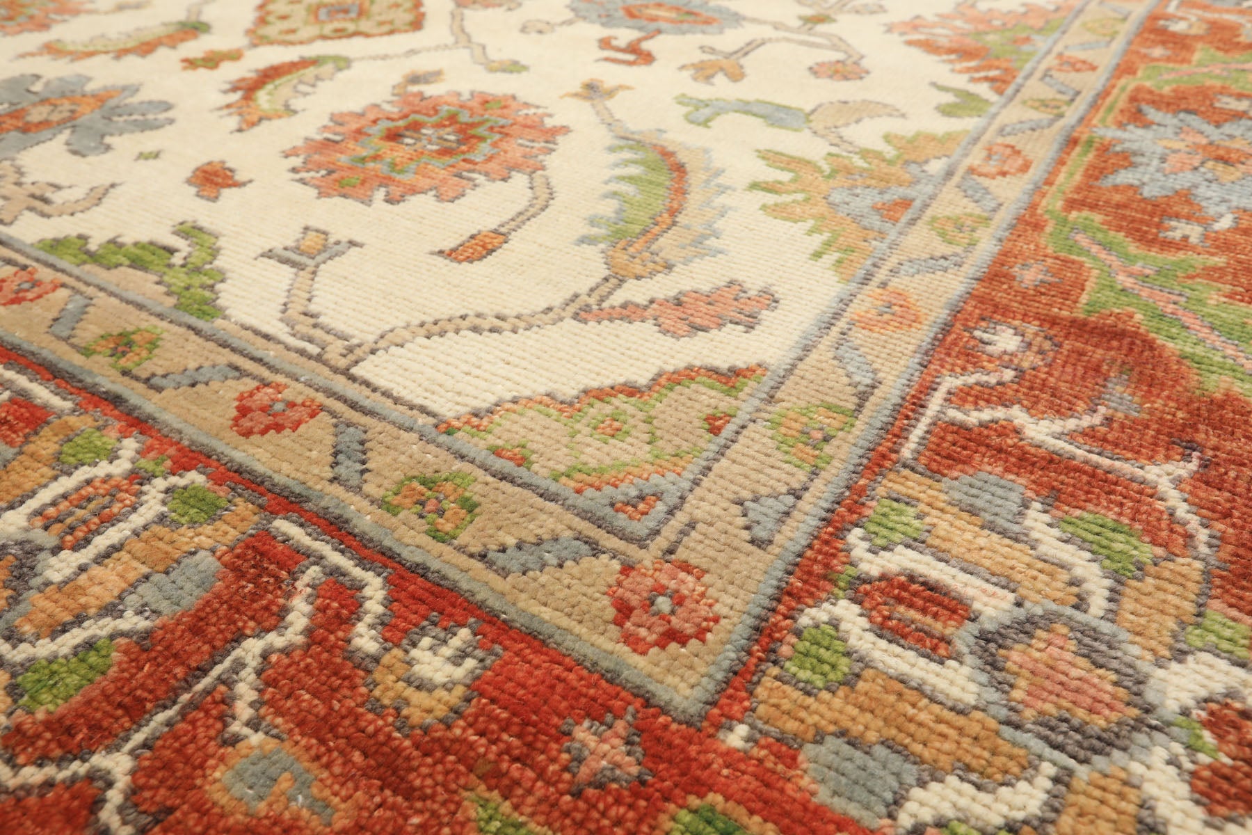 Ivory, Burnt Orange 7'10'' x 9'11'' Oushak Traditional Hand Knotted Wool Oriental Area Rug