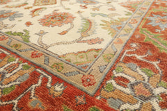 Ivory, Burnt Orange 7'10'' x 9'11'' Oushak Traditional Hand Knotted Wool Oriental Area Rug