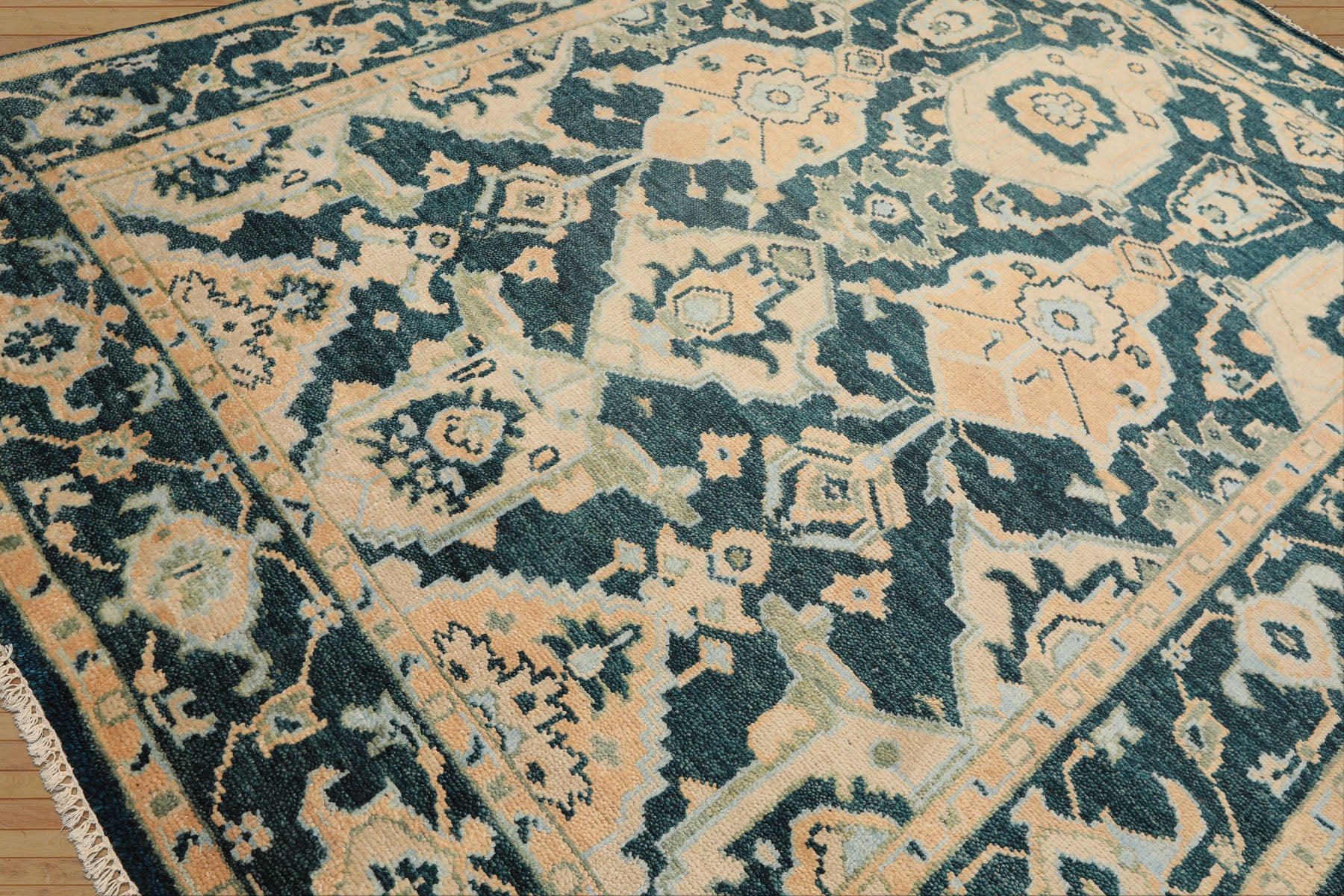Teal, Ivory 7'10'' x 10'4'' Oushak Traditional Hand Knotted Wool Oriental Area Rug