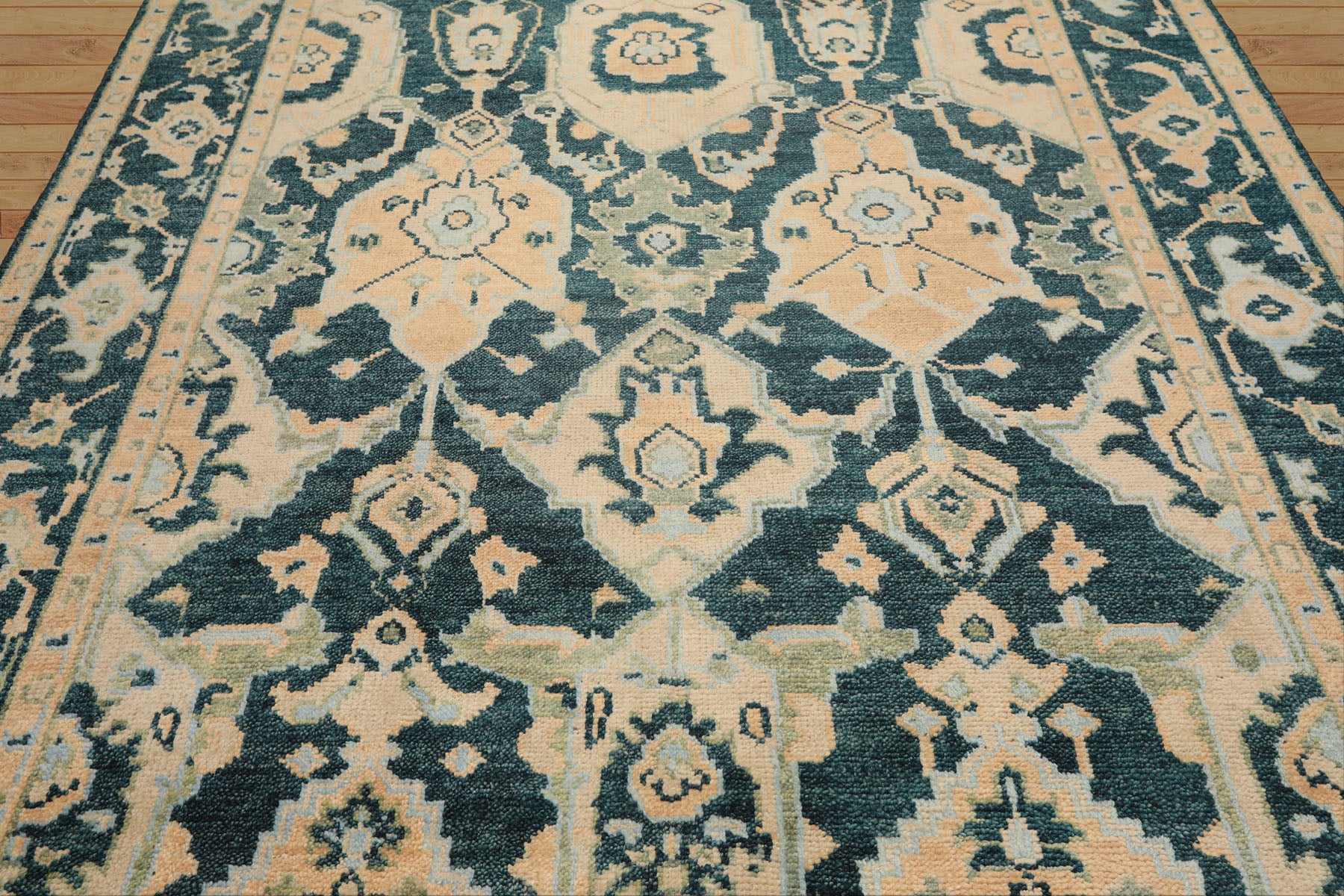 Teal, Ivory 7'10'' x 10'4'' Oushak Traditional Hand Knotted Wool Oriental Area Rug
