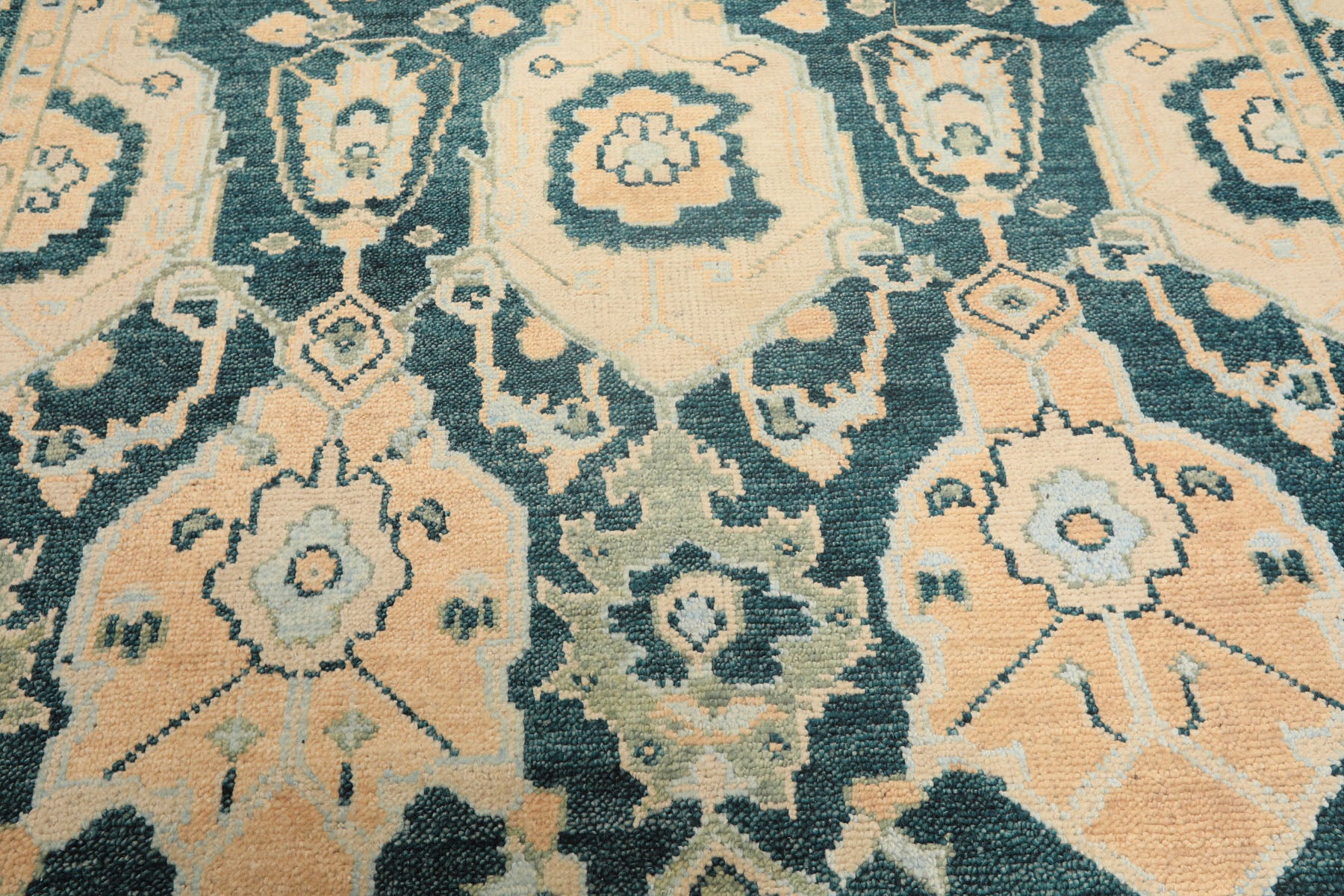 Teal, Ivory 7'10'' x 10'4'' Oushak Traditional Hand Knotted Wool Oriental Area Rug