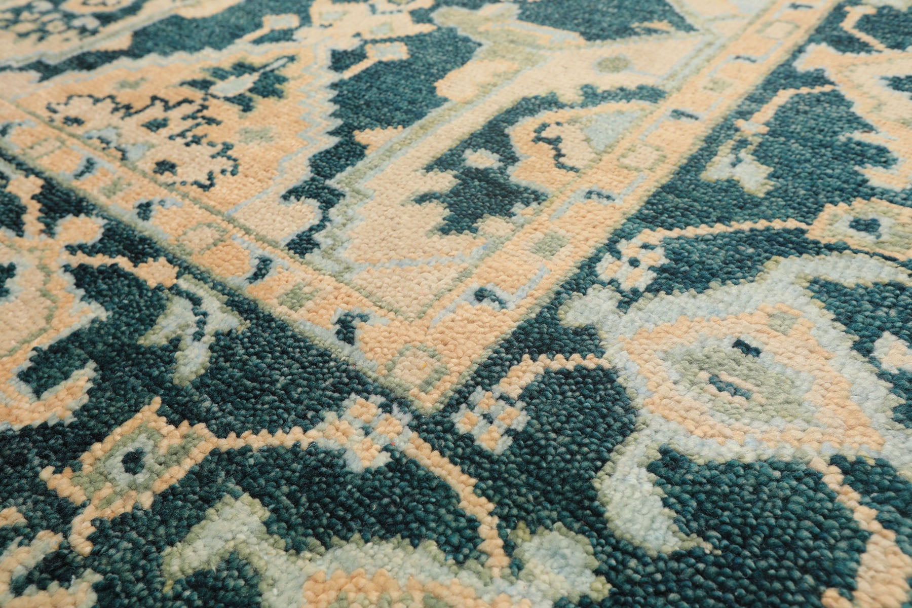 Teal, Ivory 7'10'' x 10'4'' Oushak Traditional Hand Knotted Wool Oriental Area Rug