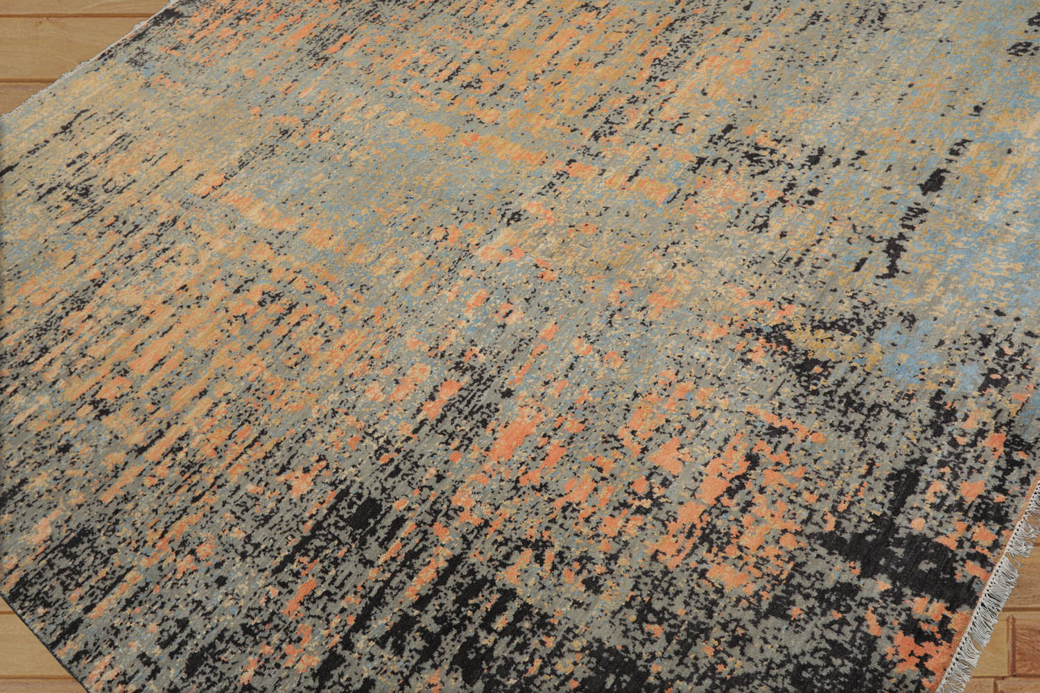 8x10 Gray, Blue, Peach Color Hand Knotted Sherpa Wool & Silk Modern Oriental Rug