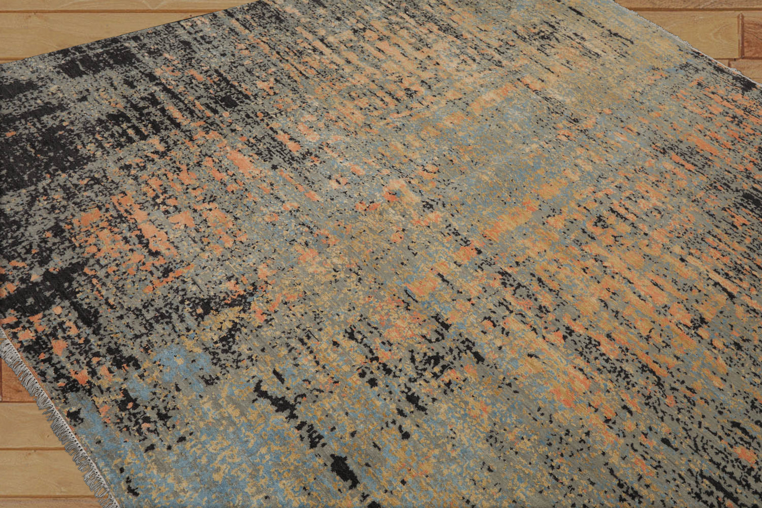 8x10 Gray, Blue, Peach Color Hand Knotted Sherpa Wool & Silk Modern Oriental Rug