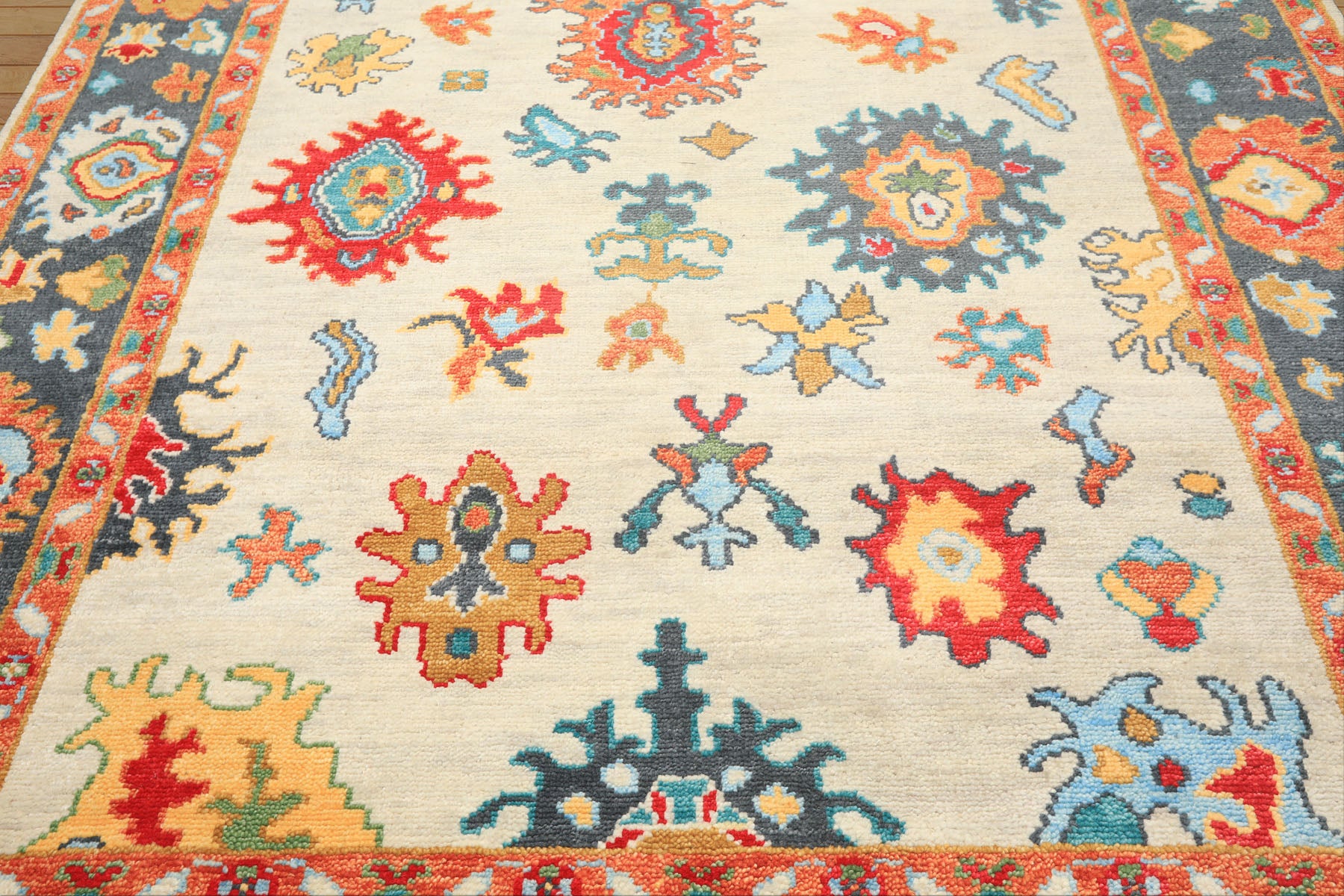 Beige, Gray 7'11'' x 9'11'' Oushak Traditional Hand Knotted Wool Oriental Area Rug