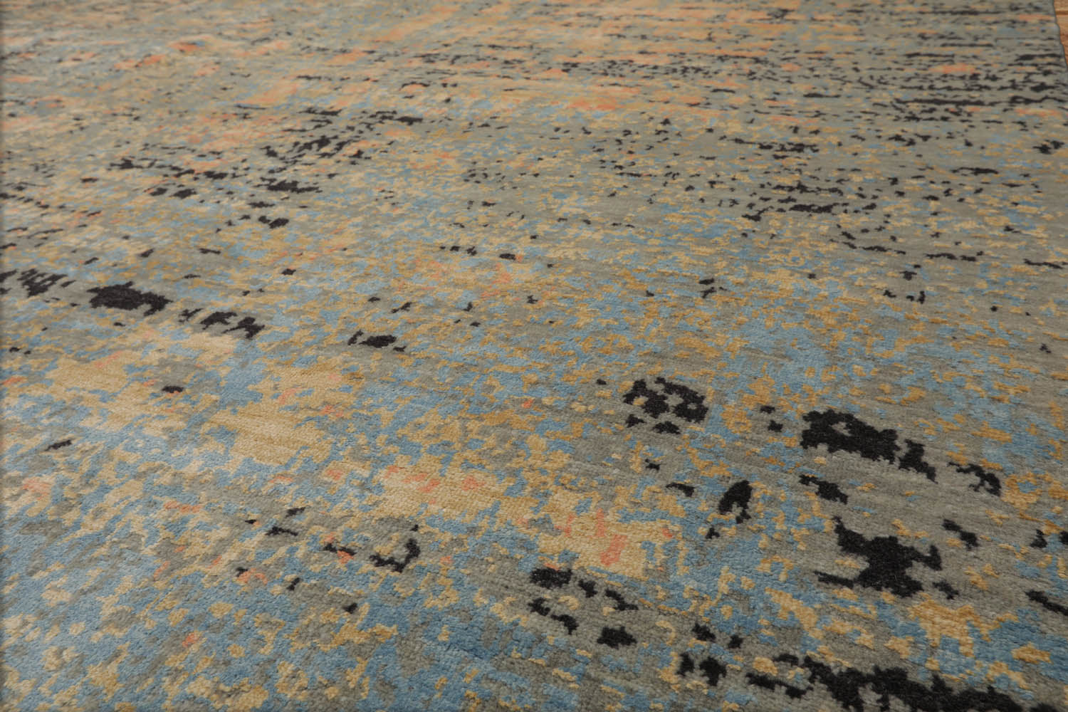 8x10 Gray, Blue, Peach Color Hand Knotted Sherpa Wool & Silk Modern Oriental Rug