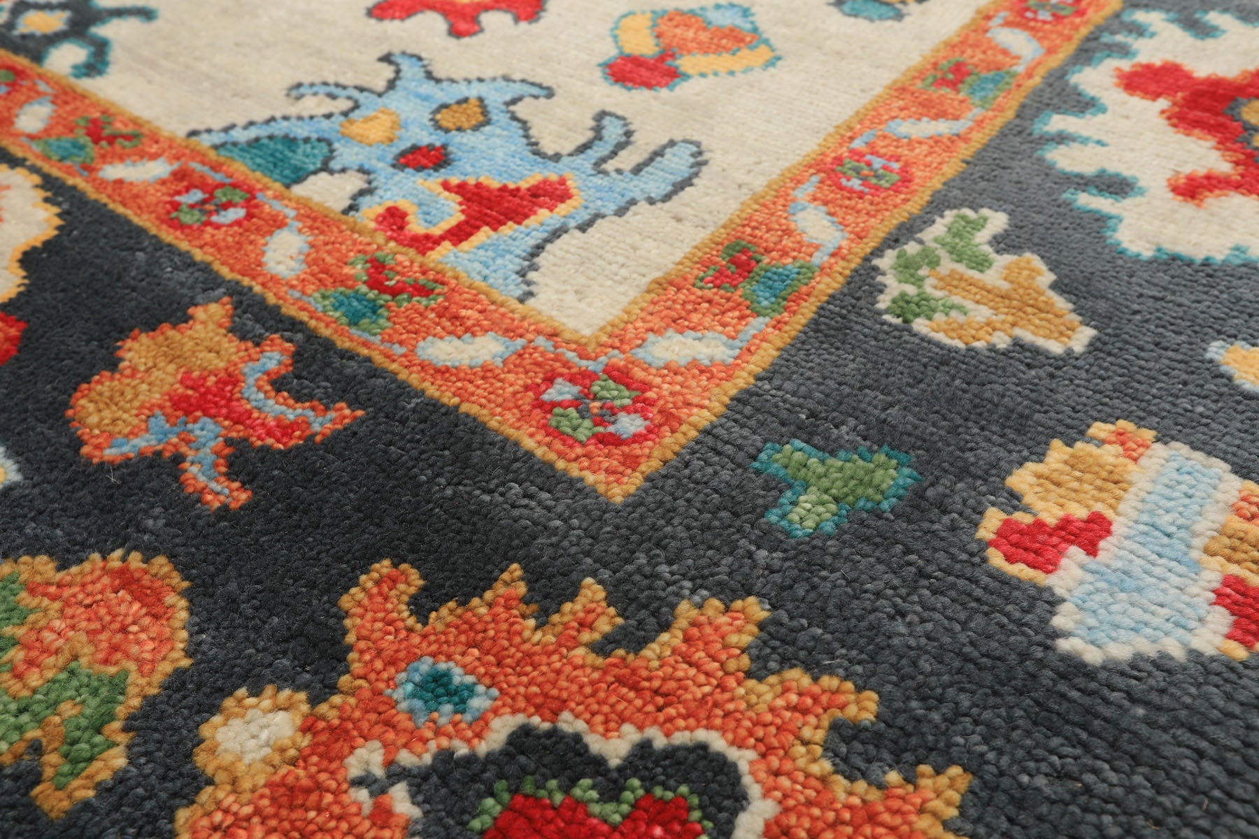 Beige, Gray 7'11'' x 9'11'' Oushak Traditional Hand Knotted Wool Oriental Area Rug