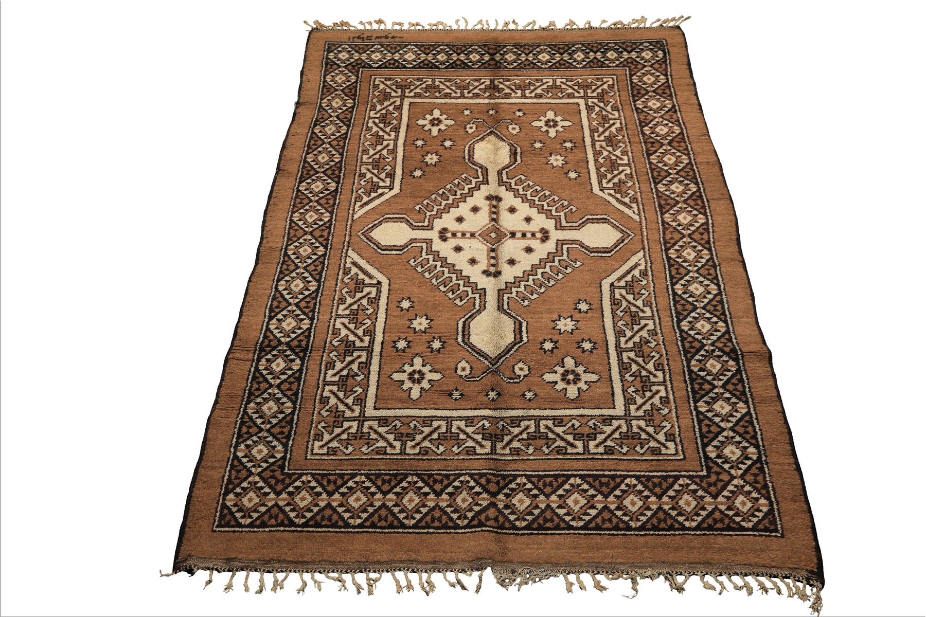 6x9 Mocha, Charcoal, Ivory Color Hand Knotted Moroccan Wool Traditional Oriental Rug