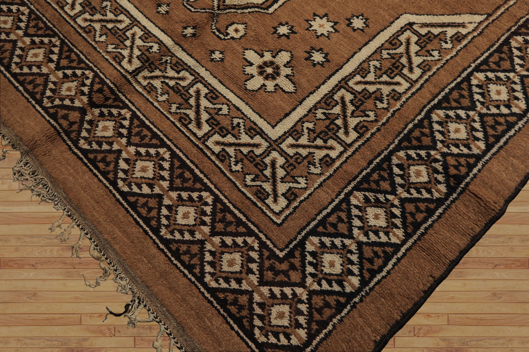6x9 Mocha, Charcoal, Ivory Color Hand Knotted Moroccan Wool Traditional Oriental Rug