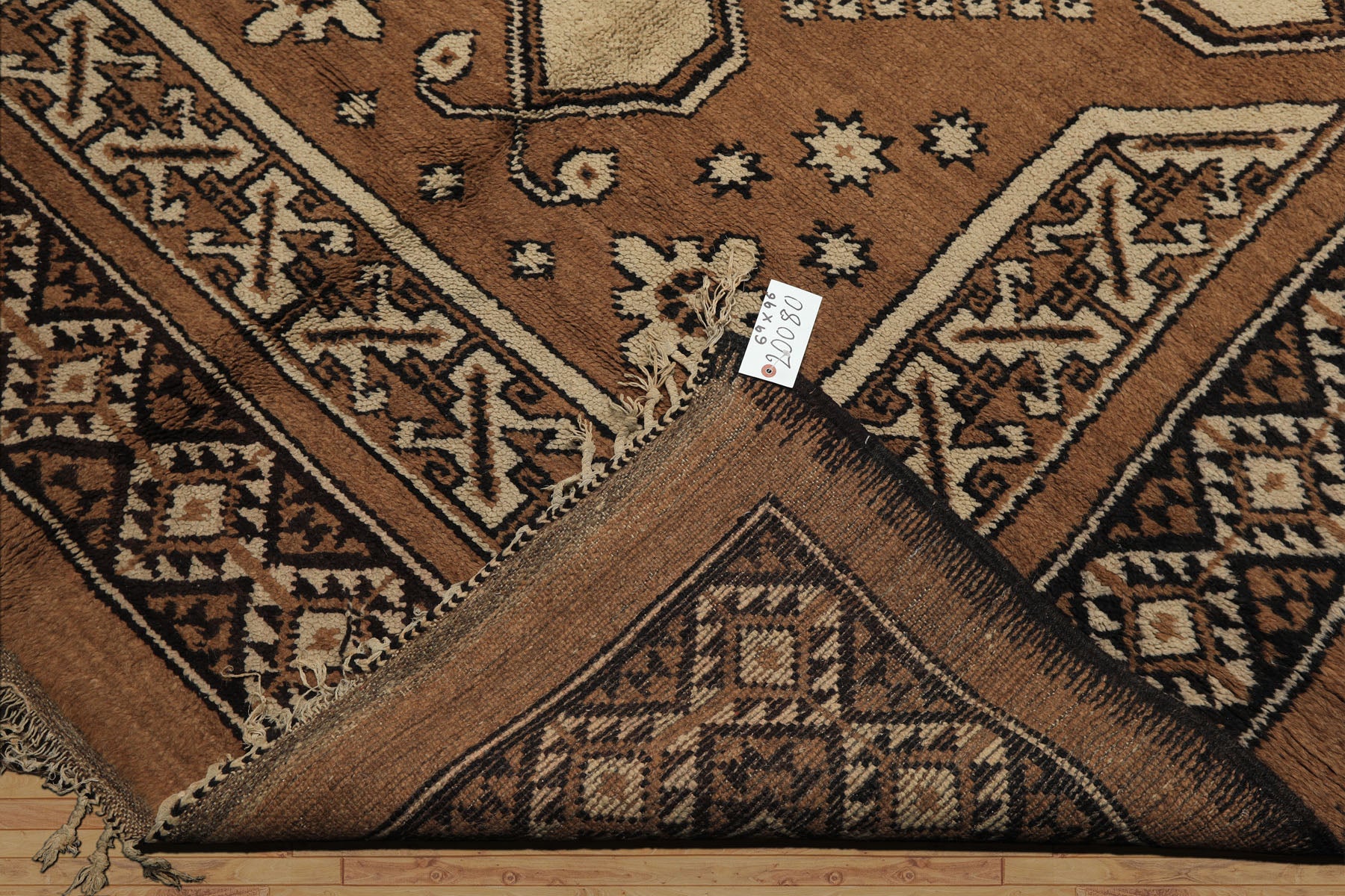 6x9 Mocha, Charcoal, Ivory Color Hand Knotted Moroccan Wool Traditional Oriental Rug