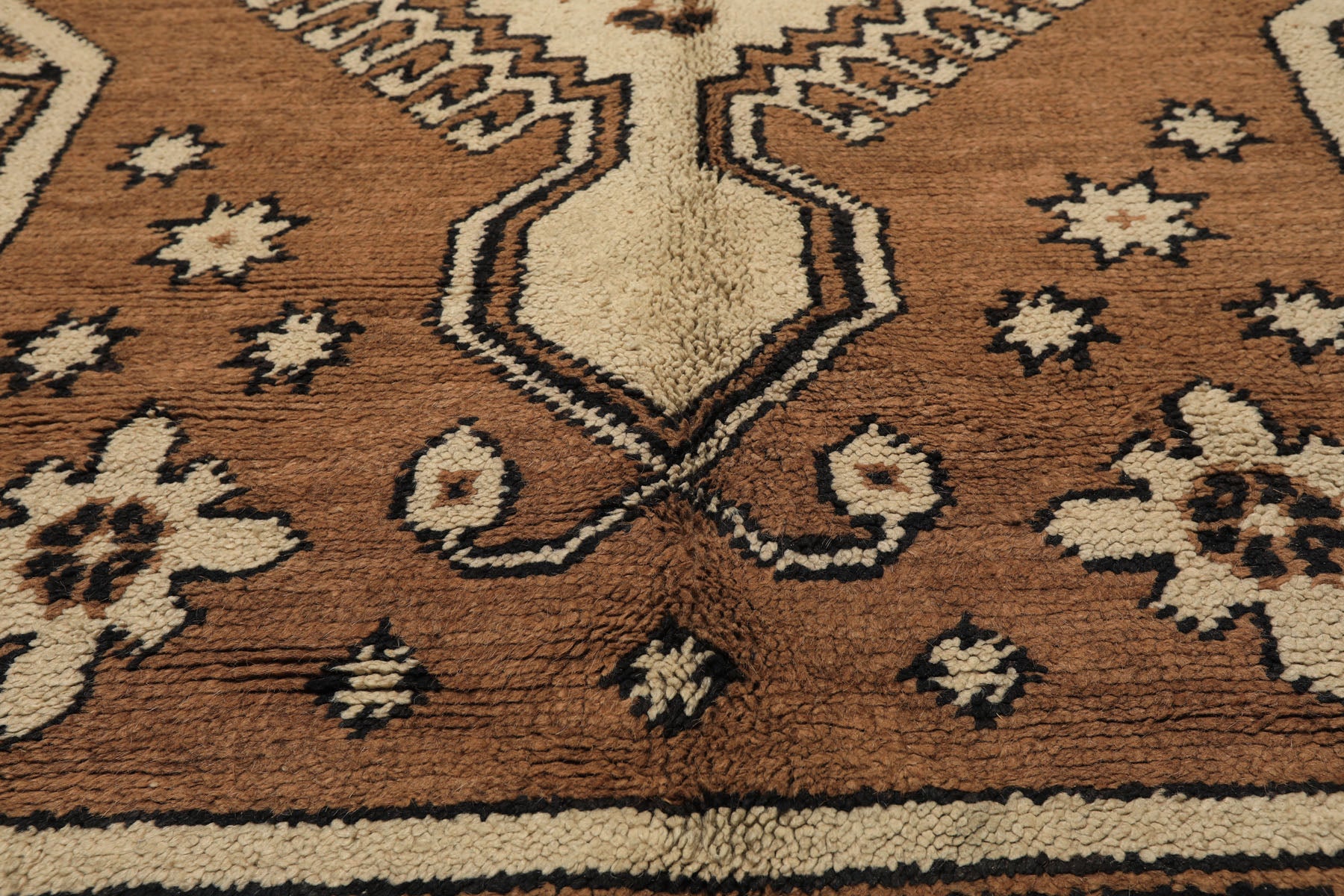 6x9 Mocha, Charcoal, Ivory Color Hand Knotted Moroccan Wool Traditional Oriental Rug