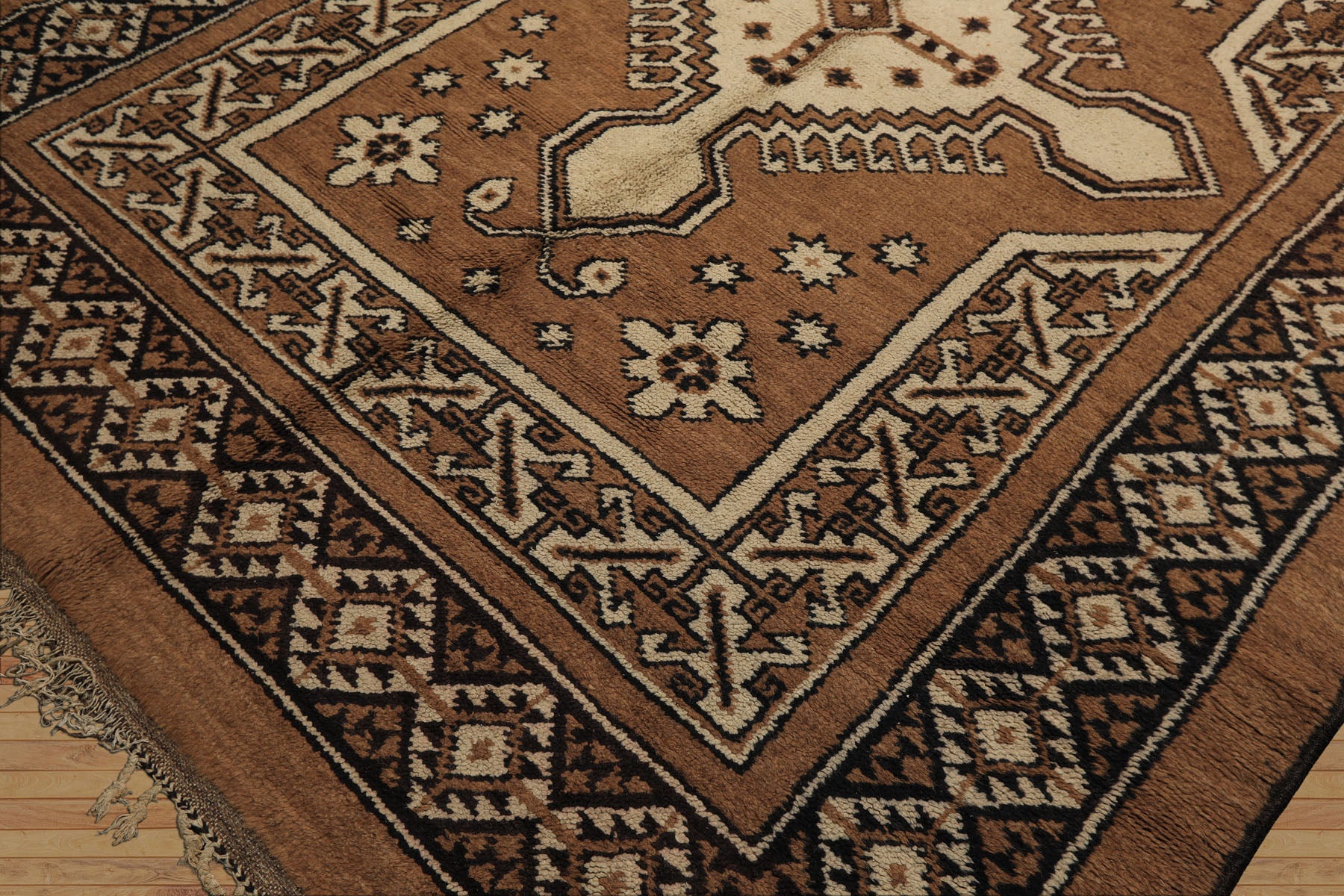 6x9 Mocha, Charcoal, Ivory Color Hand Knotted Moroccan Wool Traditional Oriental Rug