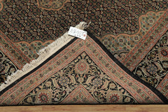 6x9 Black, Blush, Green Color Hand Knotted Tabriz Wool & Silk Traditional Oriental Rug