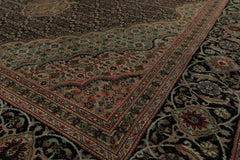 6x9 Black, Blush, Green Color Hand Knotted Tabriz Wool & Silk Traditional Oriental Rug