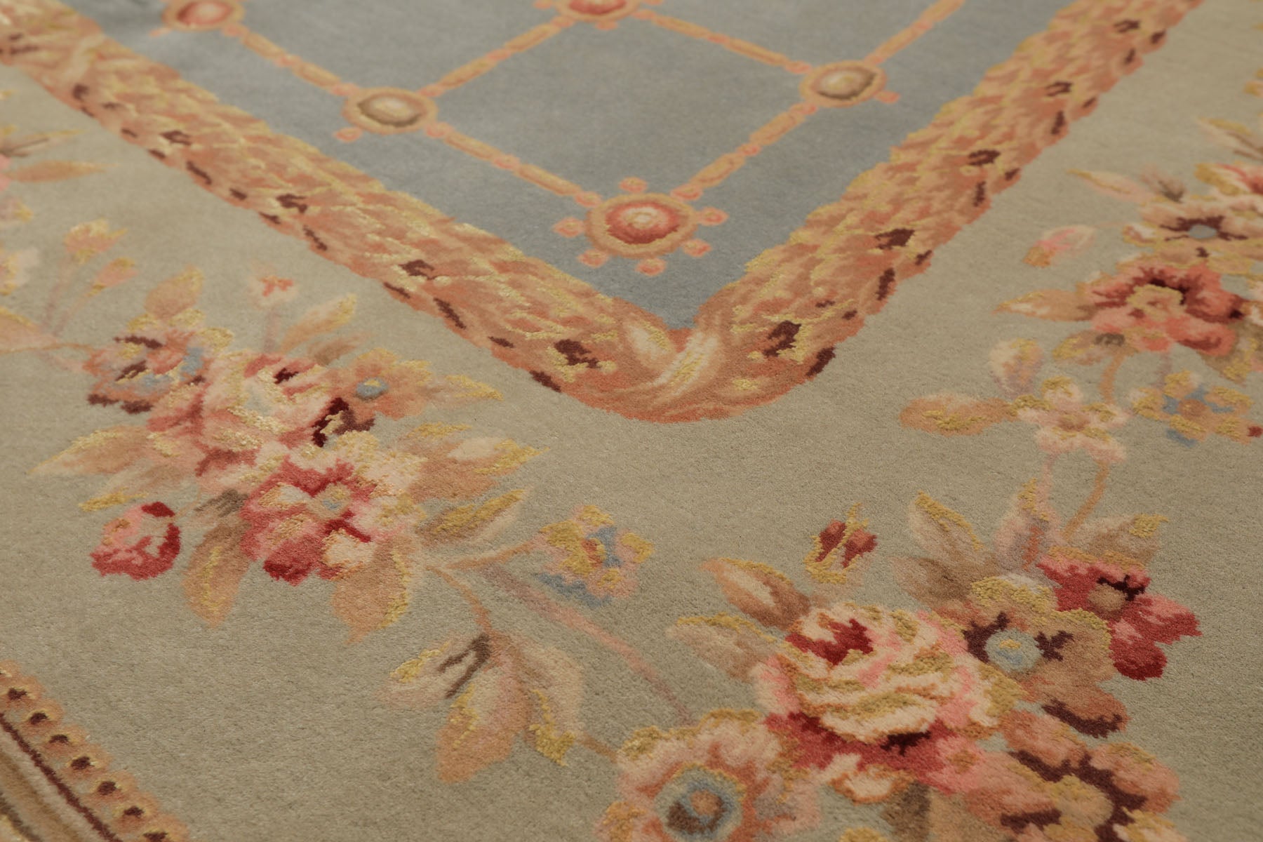 6x9 Aqua, Mint, Tan Color Hand Knotted French Aubusson Savonerrie Wool & Silk Traditional Oriental Rug