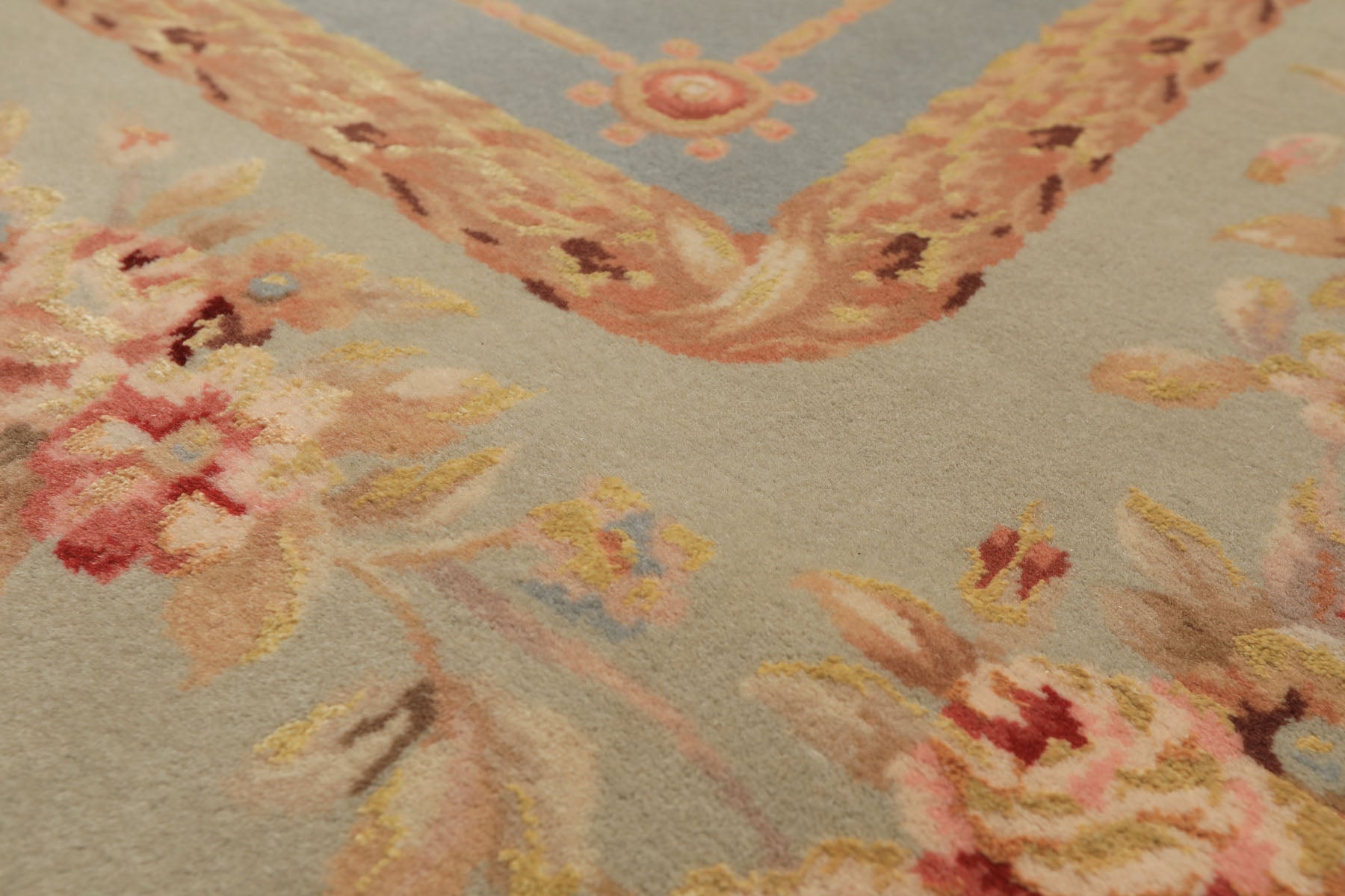 6x9 Aqua, Mint, Tan Color Hand Knotted French Aubusson Savonerrie Wool & Silk Traditional Oriental Rug