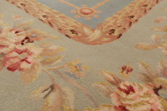 6x9 Aqua, Mint, Tan Color Hand Knotted French Aubusson Savonerrie Wool & Silk Traditional Oriental Rug