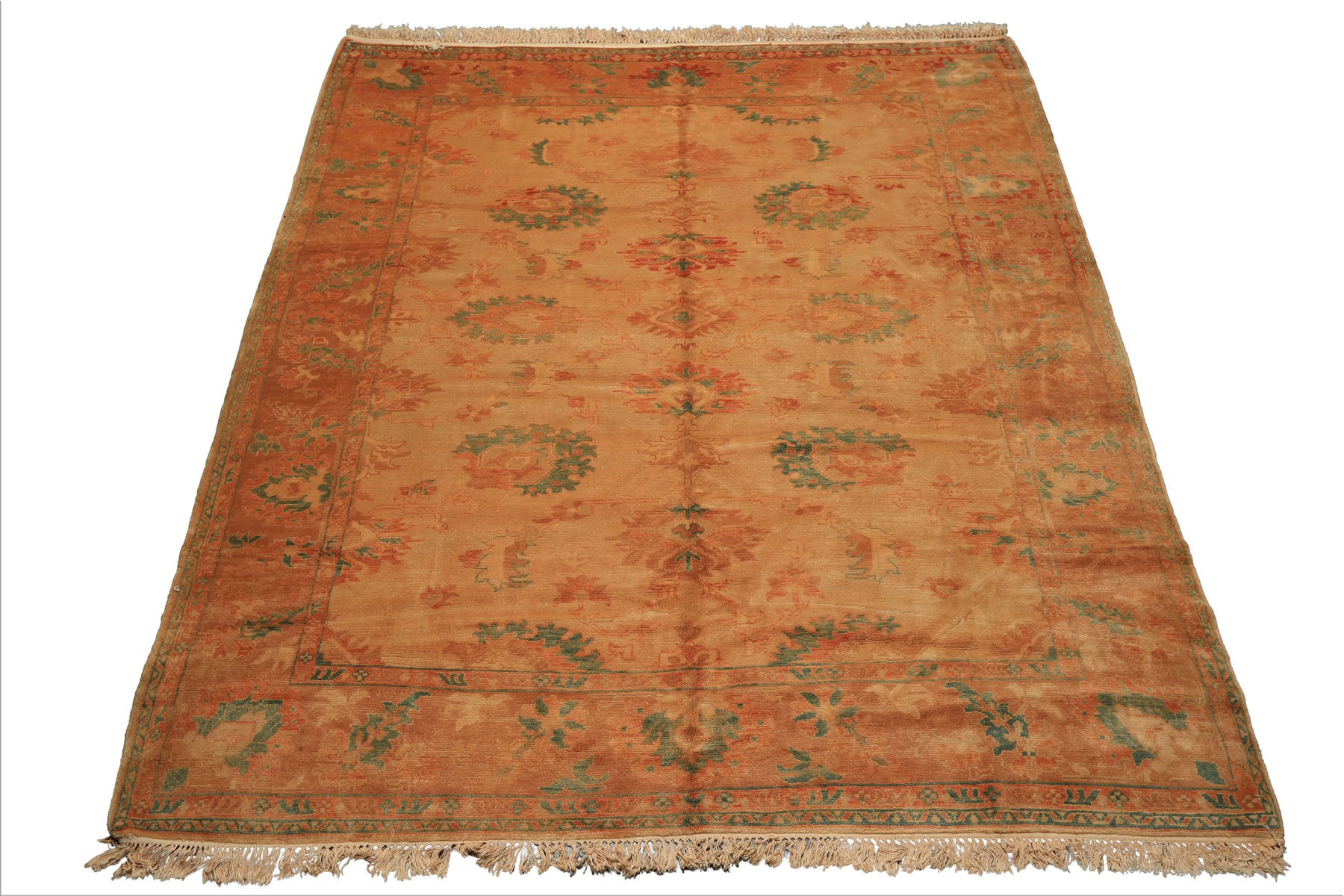 8x9 Beige, Gold, Aqua Color Hand Knotted Oushak Wool Arts & Crafts Oriental Rug