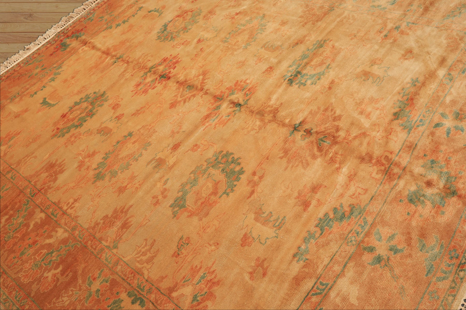 8x9 Beige, Gold, Aqua Color Hand Knotted Oushak Wool Arts & Crafts Oriental Rug