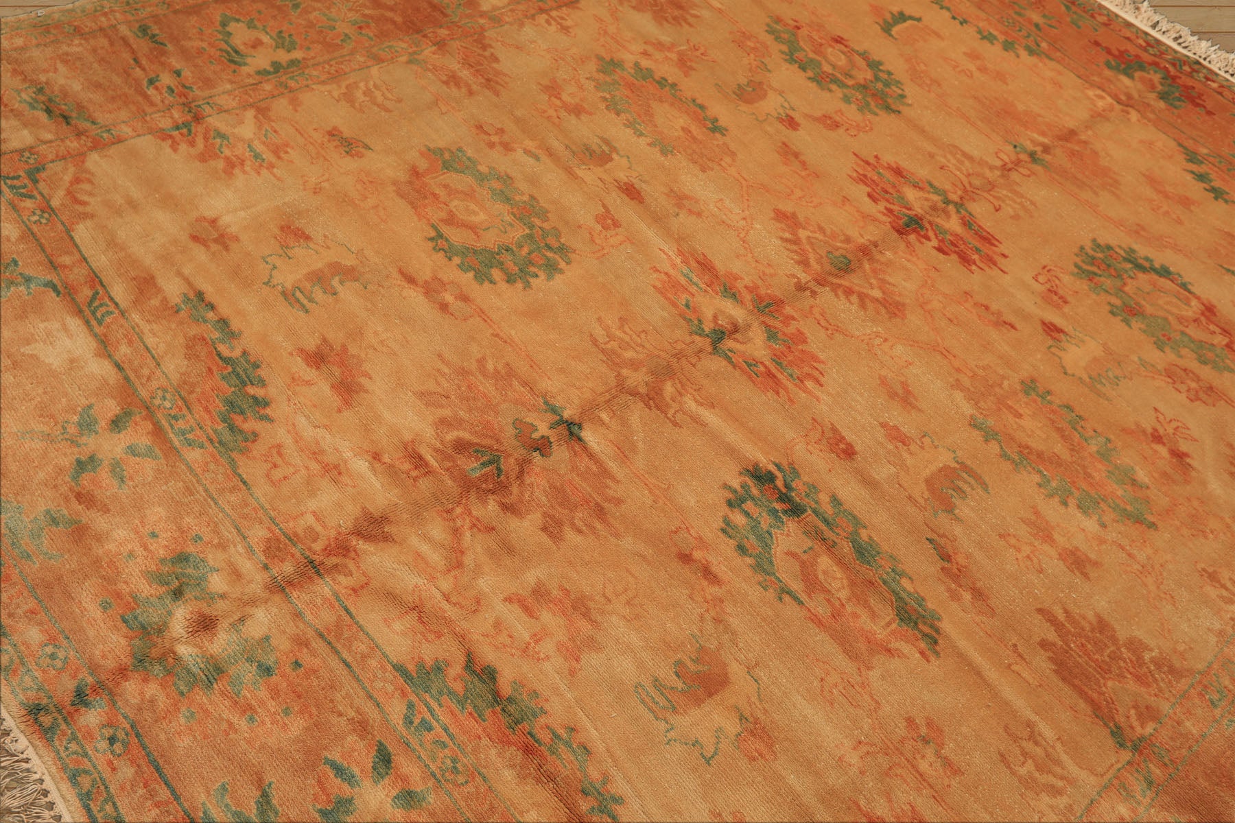 8x9 Beige, Gold, Aqua Color Hand Knotted Oushak Wool Arts & Crafts Oriental Rug