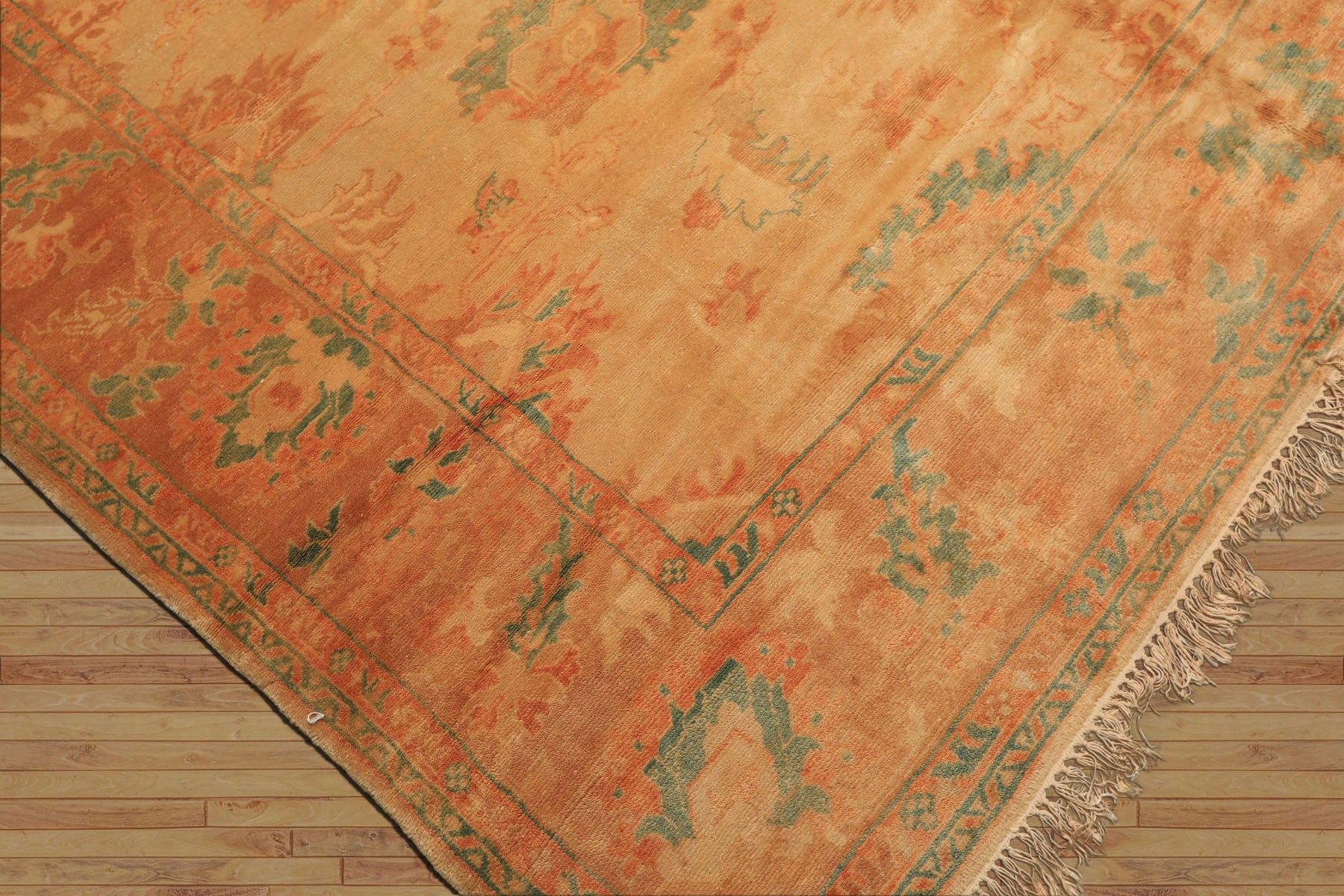 8x9 Beige, Gold, Aqua Color Hand Knotted Oushak Wool Arts & Crafts Oriental Rug